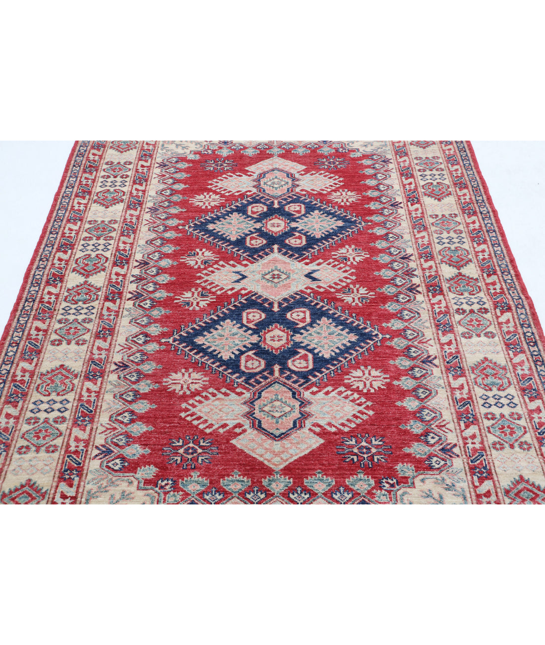 Hand Knotted Royal Kazak Wool Rug - 5'0'' x 6'7'' 5'0'' x 6'7'' (150 X 198) / Red / Ivory