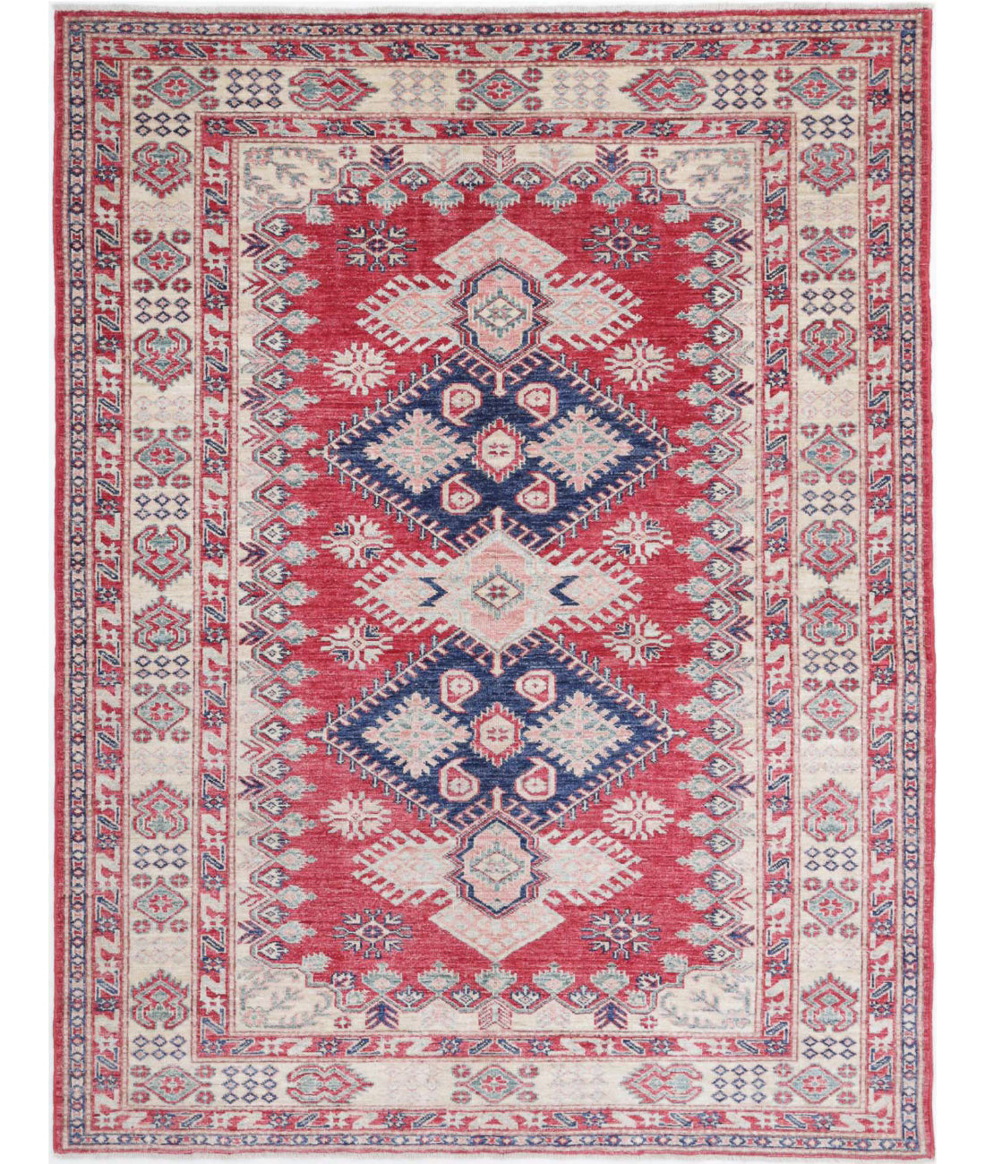 Hand Knotted Royal Kazak Wool Rug - 5&#39;0&#39;&#39; x 6&#39;7&#39;&#39; 5&#39;0&#39;&#39; x 6&#39;7&#39;&#39; (150 X 198) / Red / Ivory
