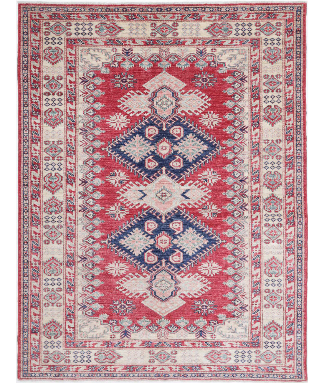 Hand Knotted Royal Kazak Wool Rug - 5'0'' x 6'7''