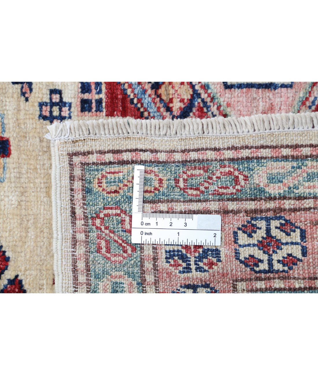 Hand Knotted Royal Kazak Wool Rug - 6'1'' x 6'6'' 6'1'' x 6'6'' (183 X 195) / Ivory / Red