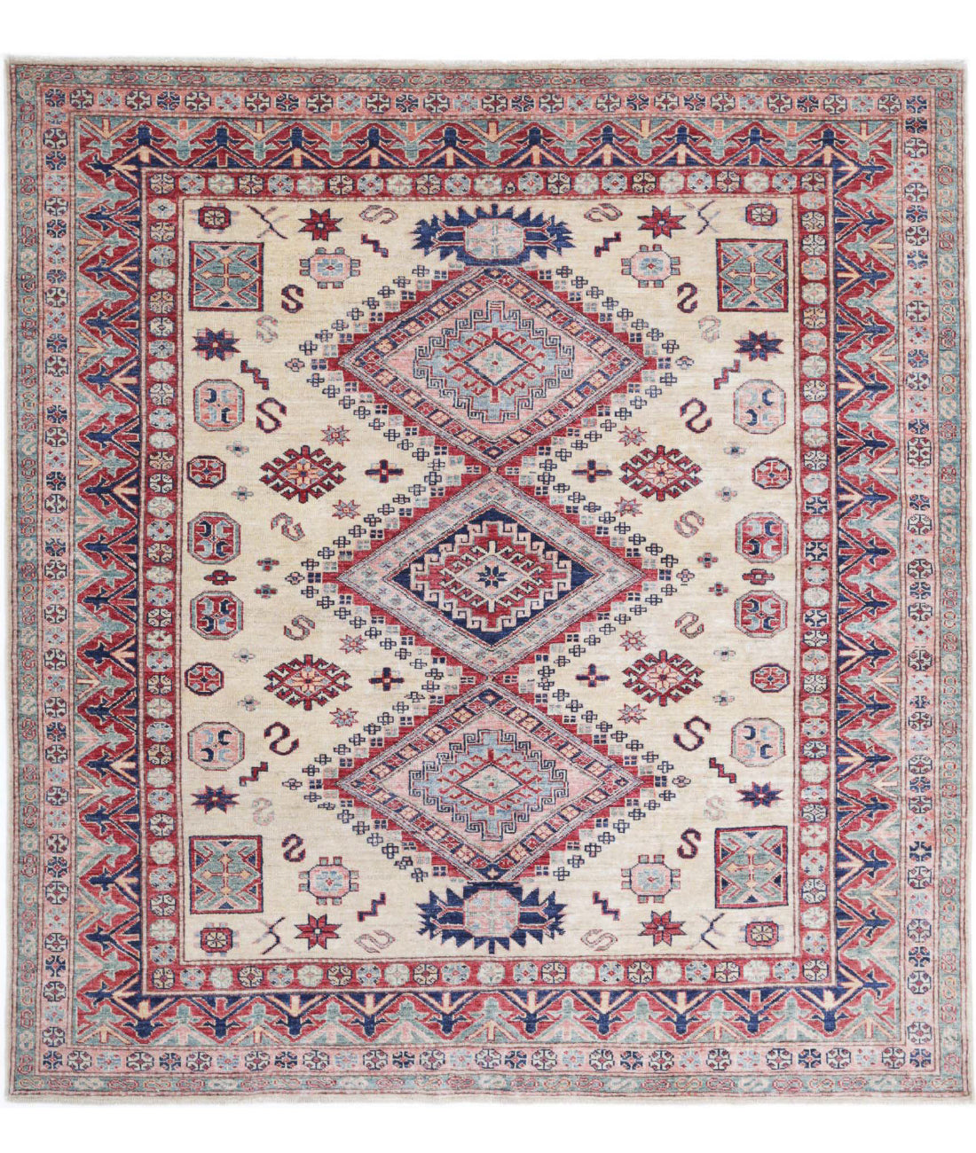 Hand Knotted Royal Kazak Wool Rug - 6'1'' x 6'6''