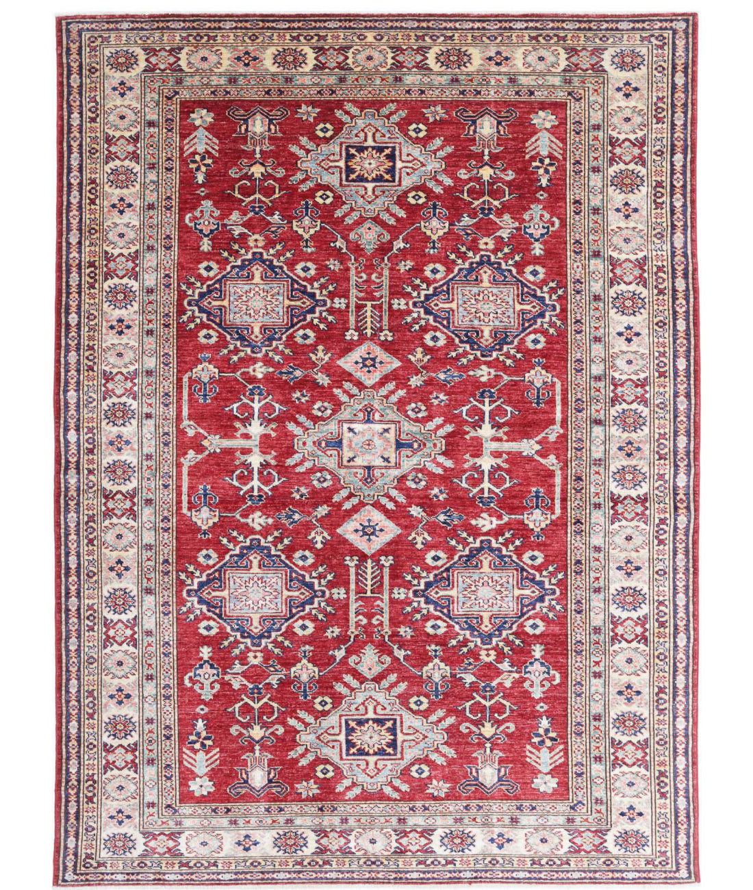 Hand Knotted Royal Kazak Wool Rug - 5&#39;8&#39;&#39; x 7&#39;8&#39;&#39; 5&#39;8&#39;&#39; x 7&#39;8&#39;&#39; (170 X 230) / Red / Ivory