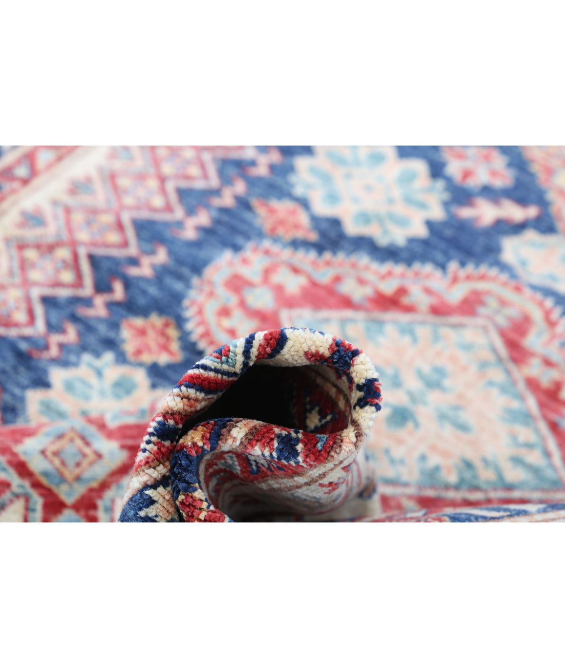 Hand Knotted Royal Kazak Wool Rug - 4'8'' x 6'8'' 4'8'' x 6'8'' (140 X 200) / Blue / Ivory