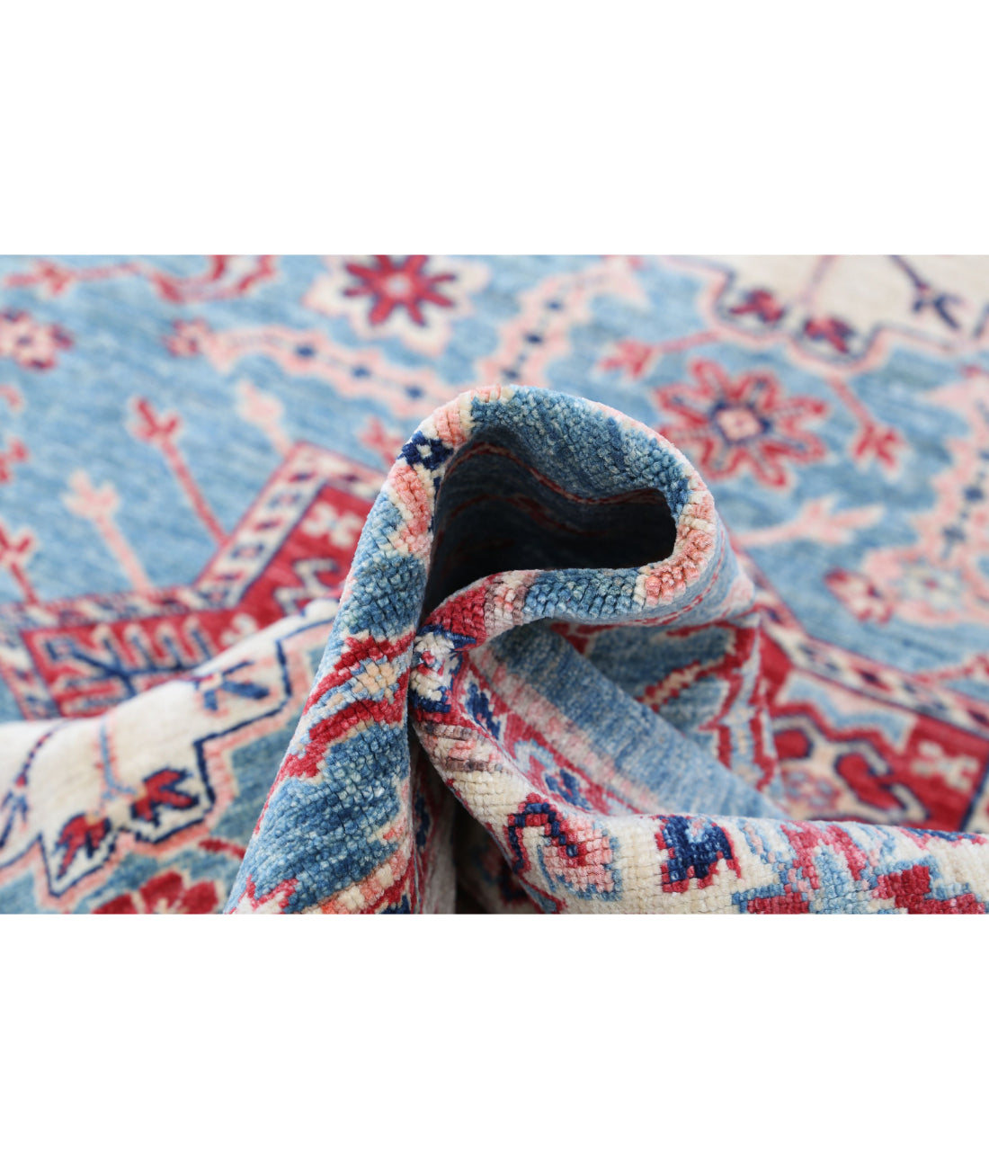 Hand Knotted Royal Kazak Wool Rug - 4'9'' x 6'5'' 4'9'' x 6'5'' (143 X 193) / Blue / Ivory
