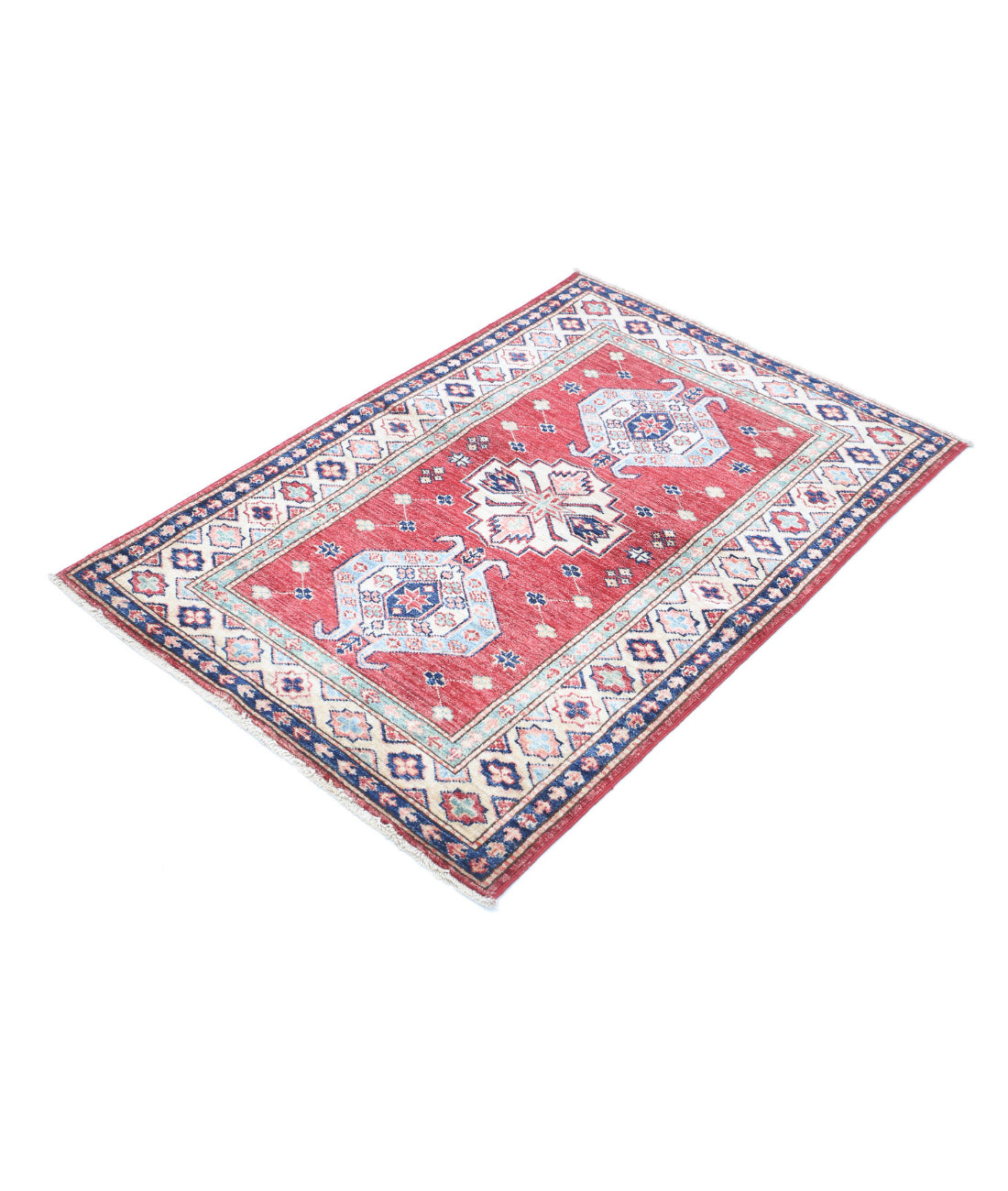 Hand Knotted Royal Kazak Wool Rug - 2'9'' x 4'0'' 2'9'' x 4'0'' (83 X 120) / Red / Ivory