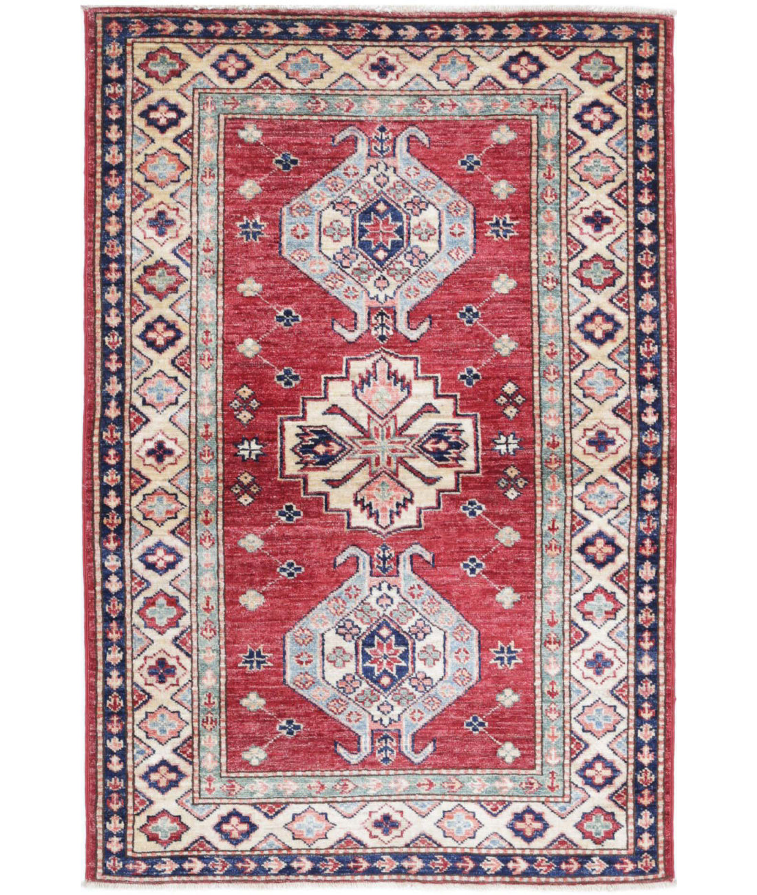 Hand Knotted Royal Kazak Wool Rug - 2&#39;9&#39;&#39; x 4&#39;0&#39;&#39; 2&#39;9&#39;&#39; x 4&#39;0&#39;&#39; (83 X 120) / Red / Ivory