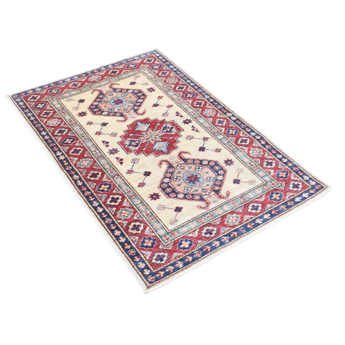 Alfombra de lana Kazak real anudada a mano - 2'10'' x 4'0''