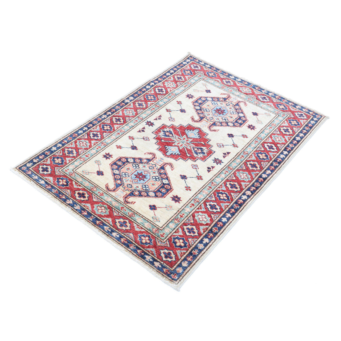 Alfombra de lana Kazak real anudada a mano - 2'10'' x 4'0''