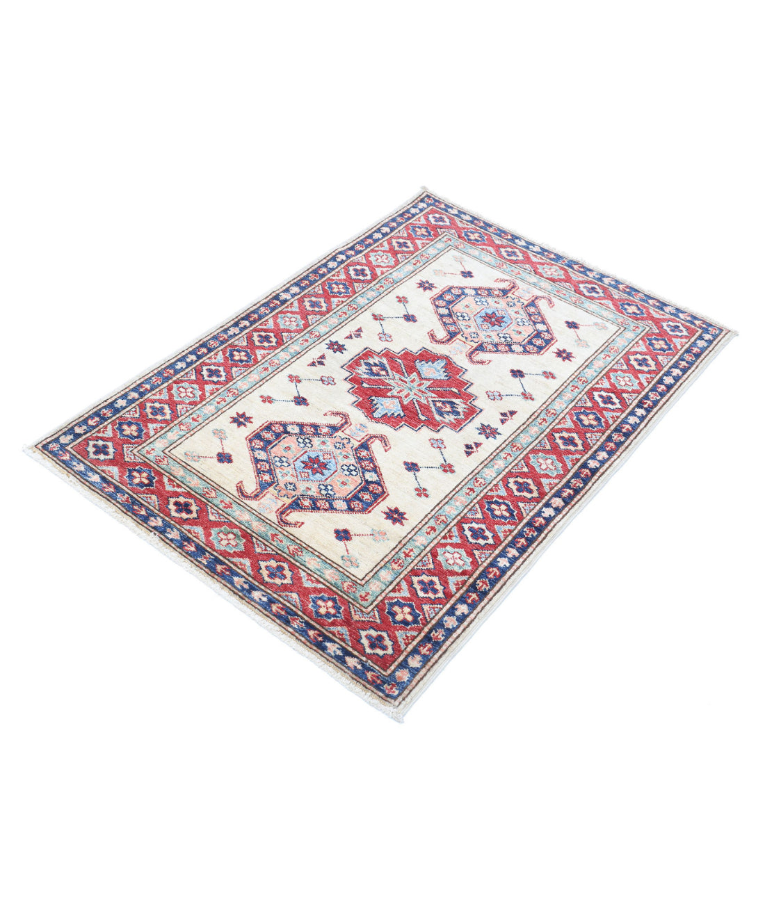 Alfombra de lana Kazak real anudada a mano - 2'10'' x 4'0''