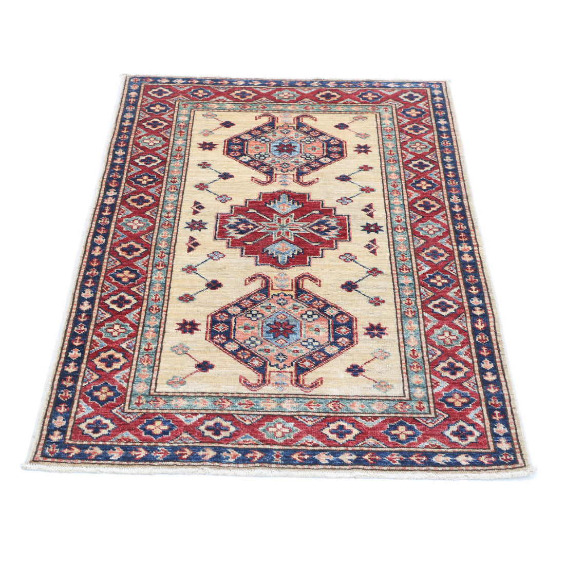 Alfombra de lana Kazak real anudada a mano - 2'10'' x 4'0''