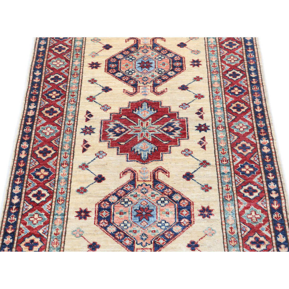 Alfombra de lana Kazak real anudada a mano - 2'10'' x 4'0''