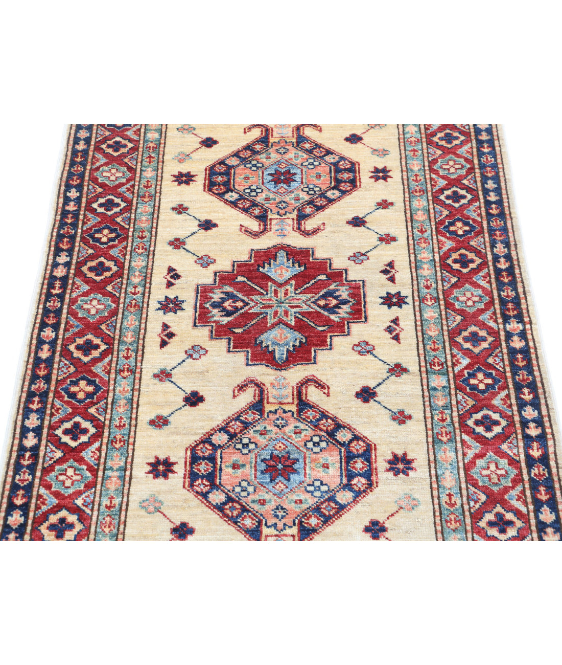 Hand Knotted Royal Kazak Wool Rug - 2'10'' x 4'0'' 2'10'' x 4'0'' (85 X 120) / Ivory / Red