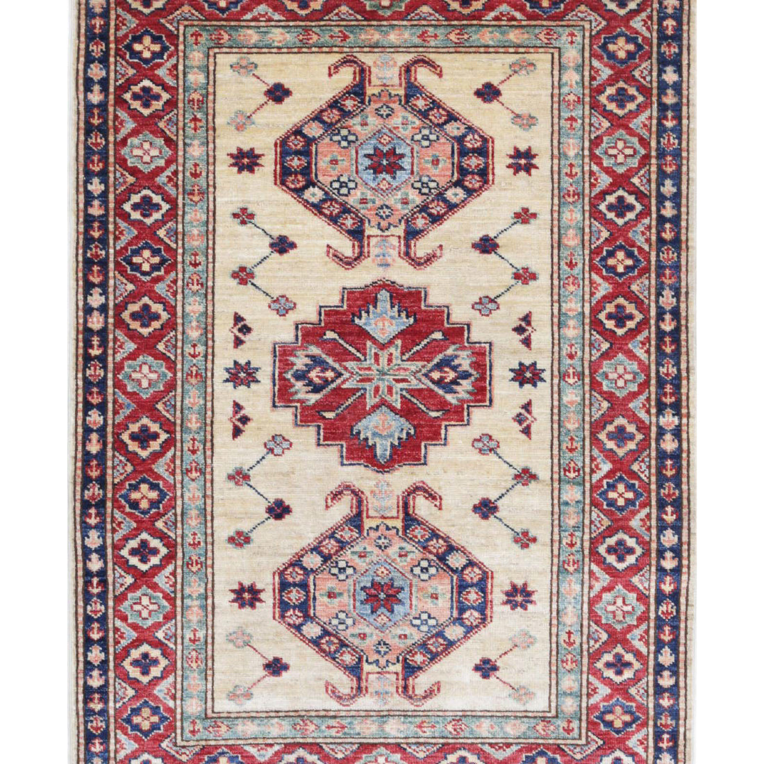 Alfombra de lana Kazak real anudada a mano - 2'10'' x 4'0''
