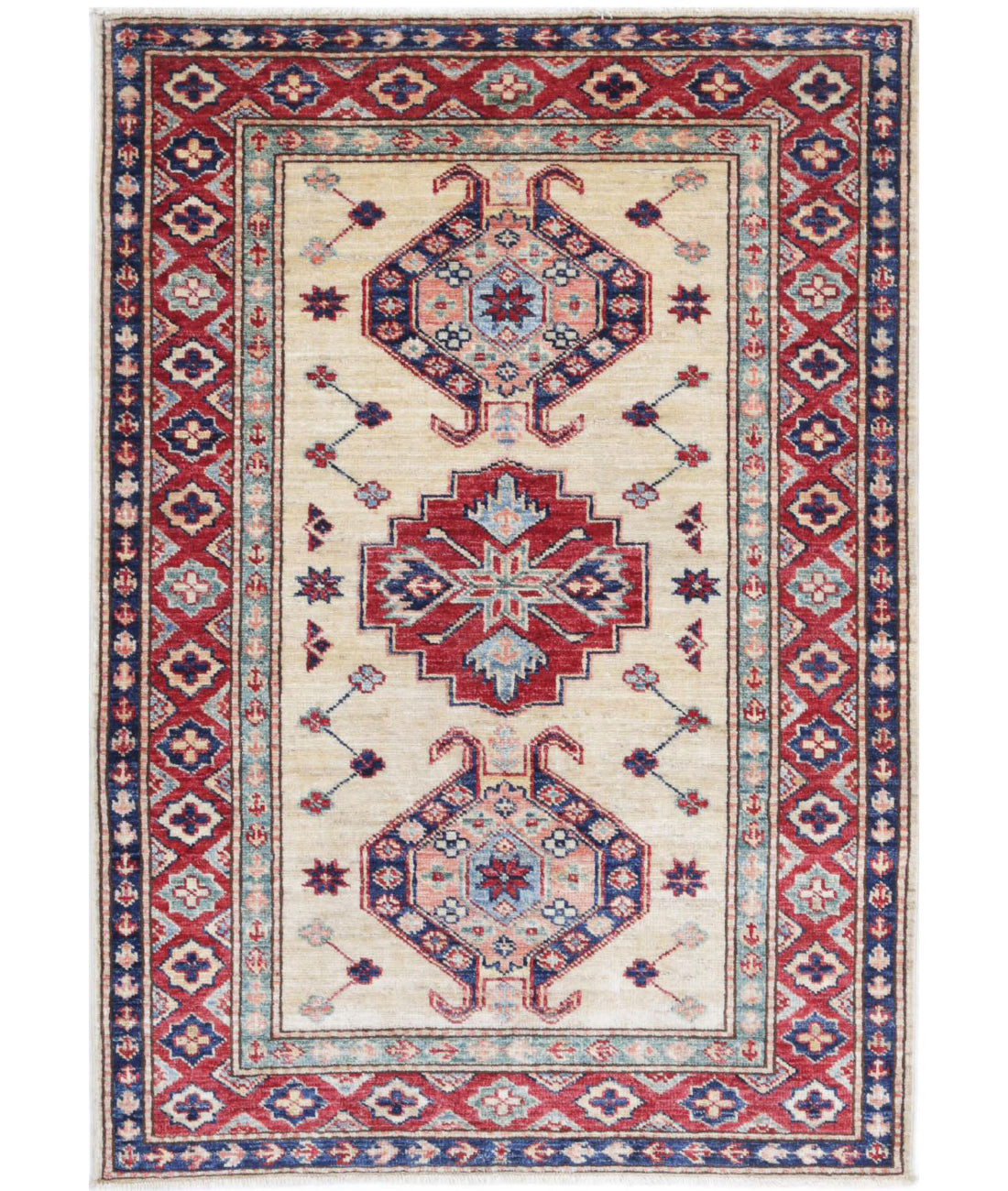 Alfombra de lana Kazak real anudada a mano - 2'10'' x 4'0''