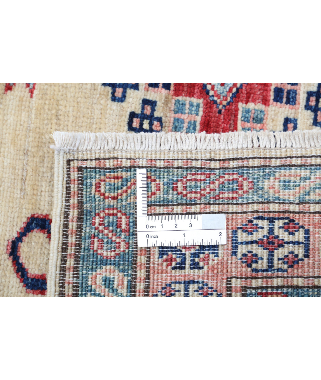 Hand Knotted Royal Kazak Wool Rug - 6'2'' x 6'8'' 6'2'' x 6'8'' (185 X 200) / Ivory / Red