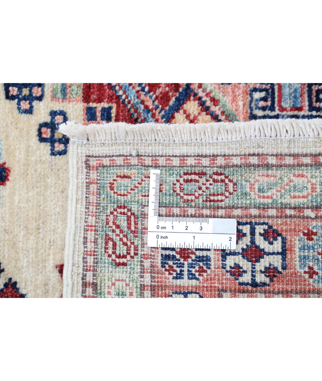 Hand Knotted Royal Kazak Wool Rug - 5'11'' x 6'7'' 5'11'' x 6'7'' (178 X 198) / Ivory / Red