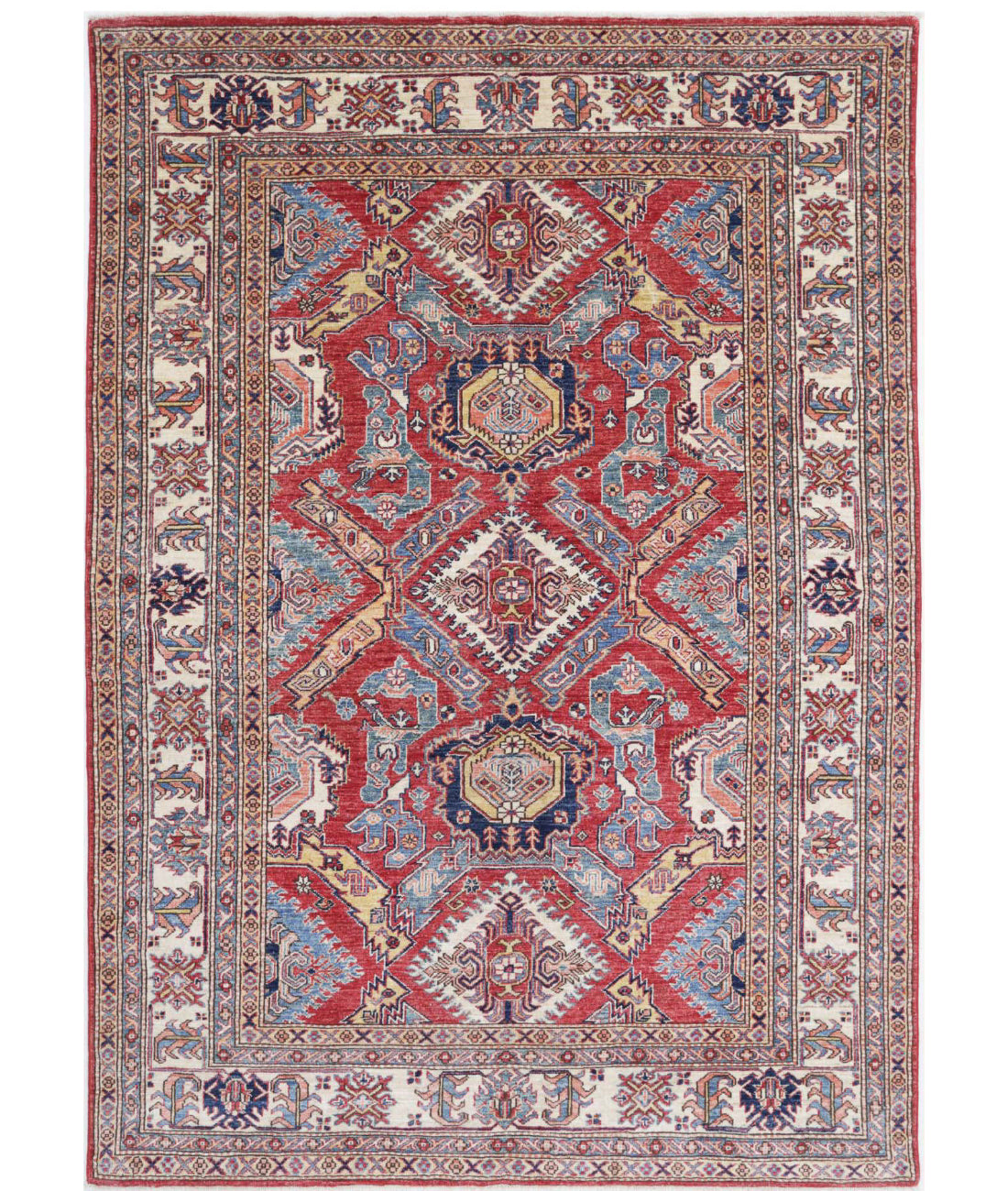 Hand Knotted Royal Kazak Wool Rug - 5&#39;9&#39;&#39; x 7&#39;11&#39;&#39; 5&#39;9&#39;&#39; x 7&#39;11&#39;&#39; (173 X 238) / Red / Ivory