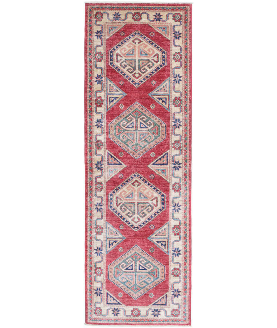 Hand Knotted Royal Kazak Wool Rug - 2&#39;1&#39;&#39; x 6&#39;6&#39;&#39; 2&#39;1&#39;&#39; x 6&#39;6&#39;&#39; (63 X 195) / Red / Ivory