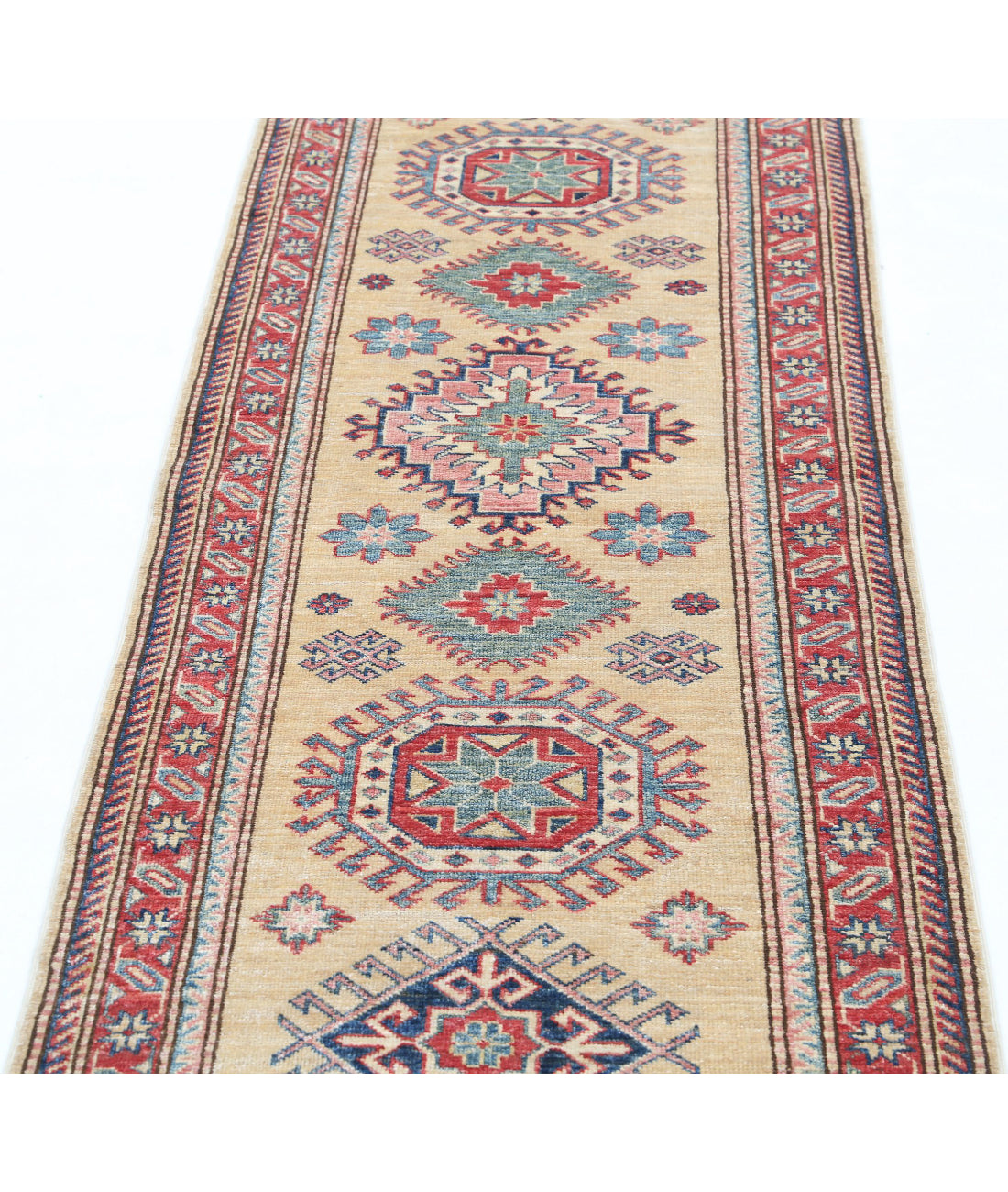 Hand Knotted Royal Kazak Wool Rug - 2'4'' x 6'9'' 2'4'' x 6'9'' (70 X 203) / Gold / Red