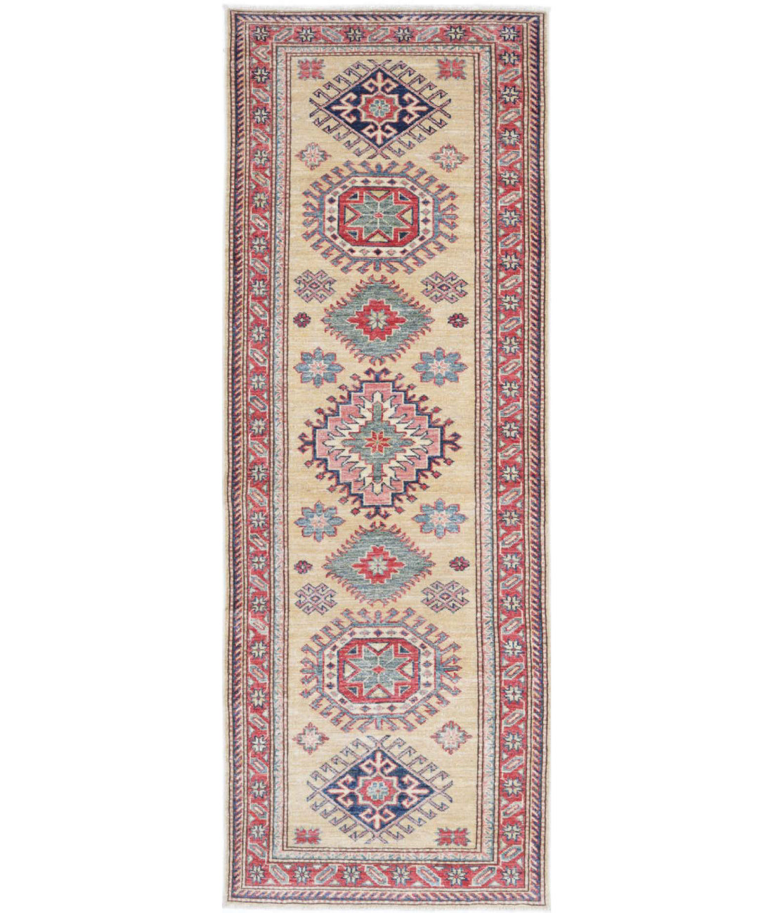 Hand Knotted Royal Kazak Wool Rug - 2&#39;4&#39;&#39; x 6&#39;9&#39;&#39; 2&#39;4&#39;&#39; x 6&#39;9&#39;&#39; (70 X 203) / Gold / Red