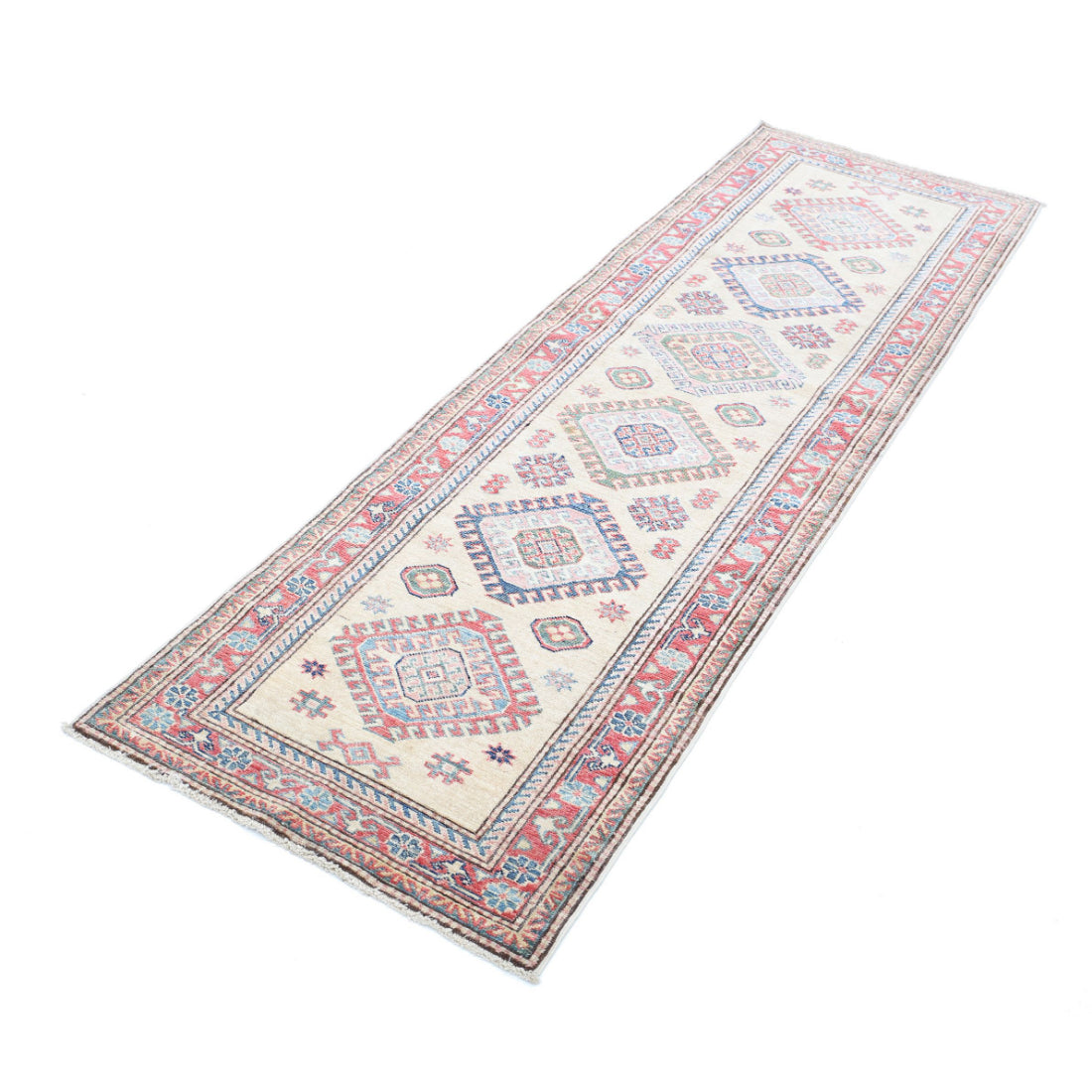 Alfombra de lana Kazak real anudada a mano - 2'3'' x 7'4''