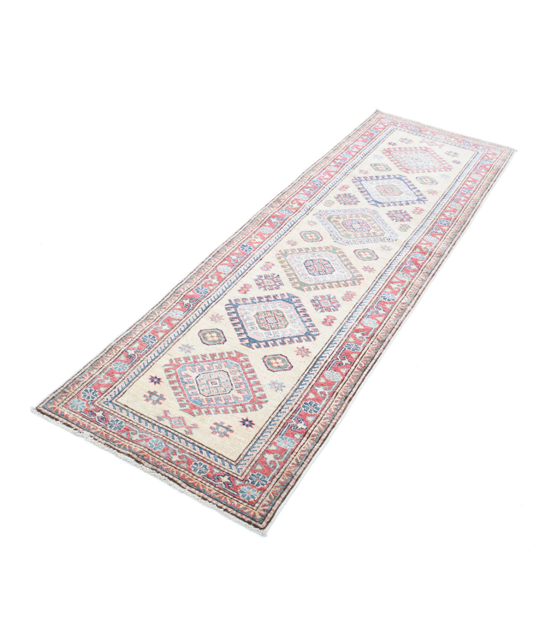Alfombra de lana Kazak real anudada a mano - 2'3'' x 7'4''