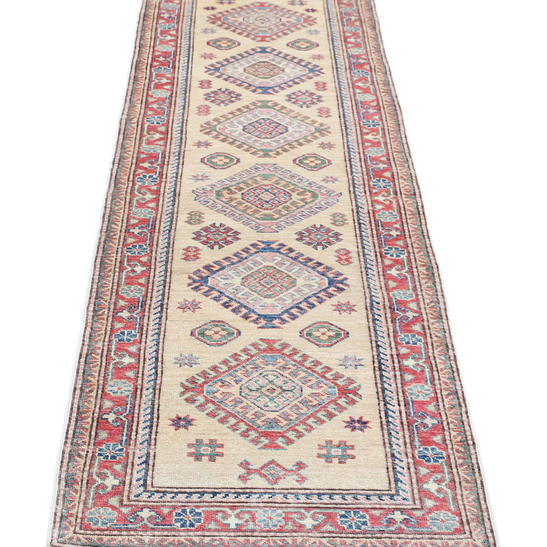 Alfombra de lana Kazak real anudada a mano - 2'3'' x 7'4''
