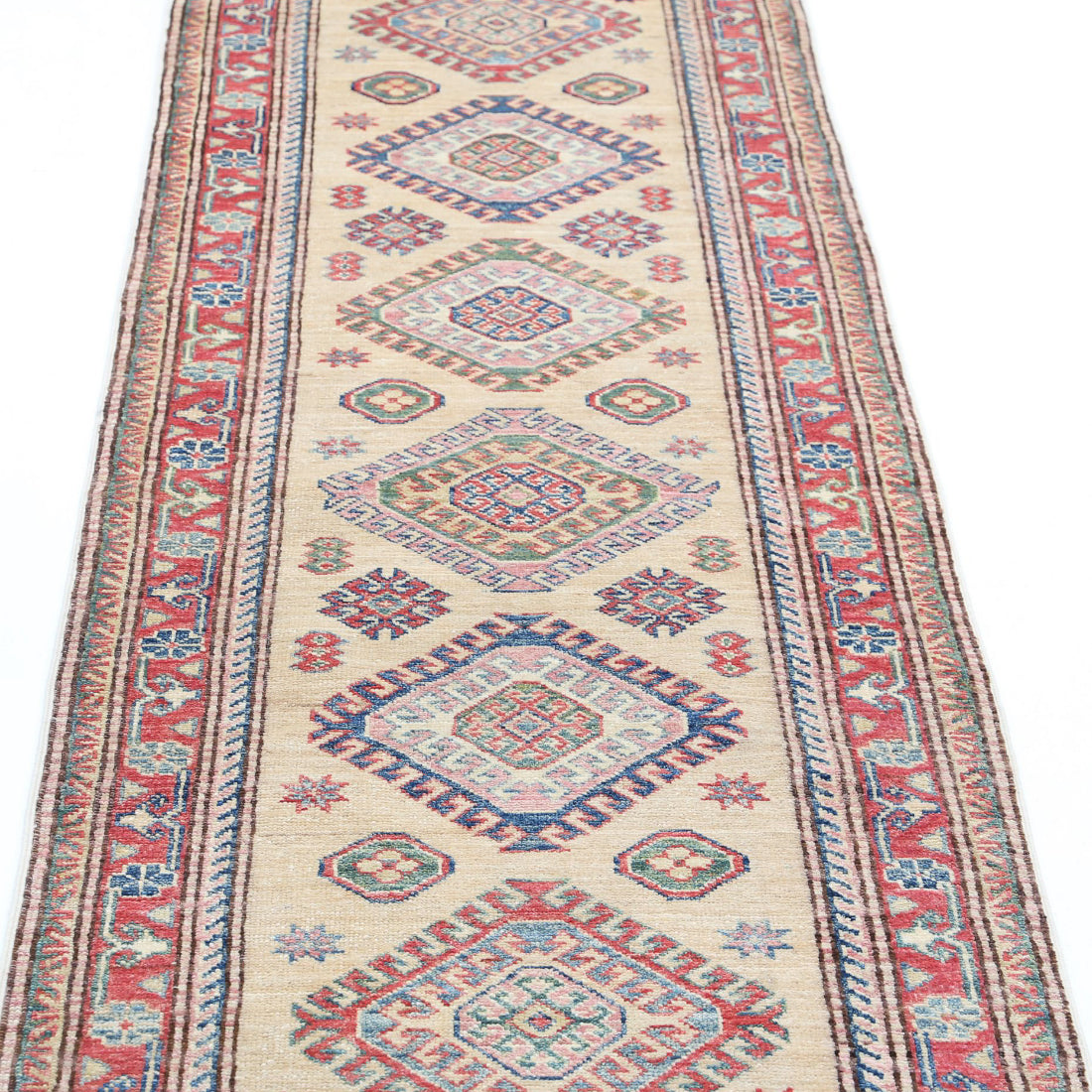 Alfombra de lana Kazak real anudada a mano - 2'3'' x 7'4''