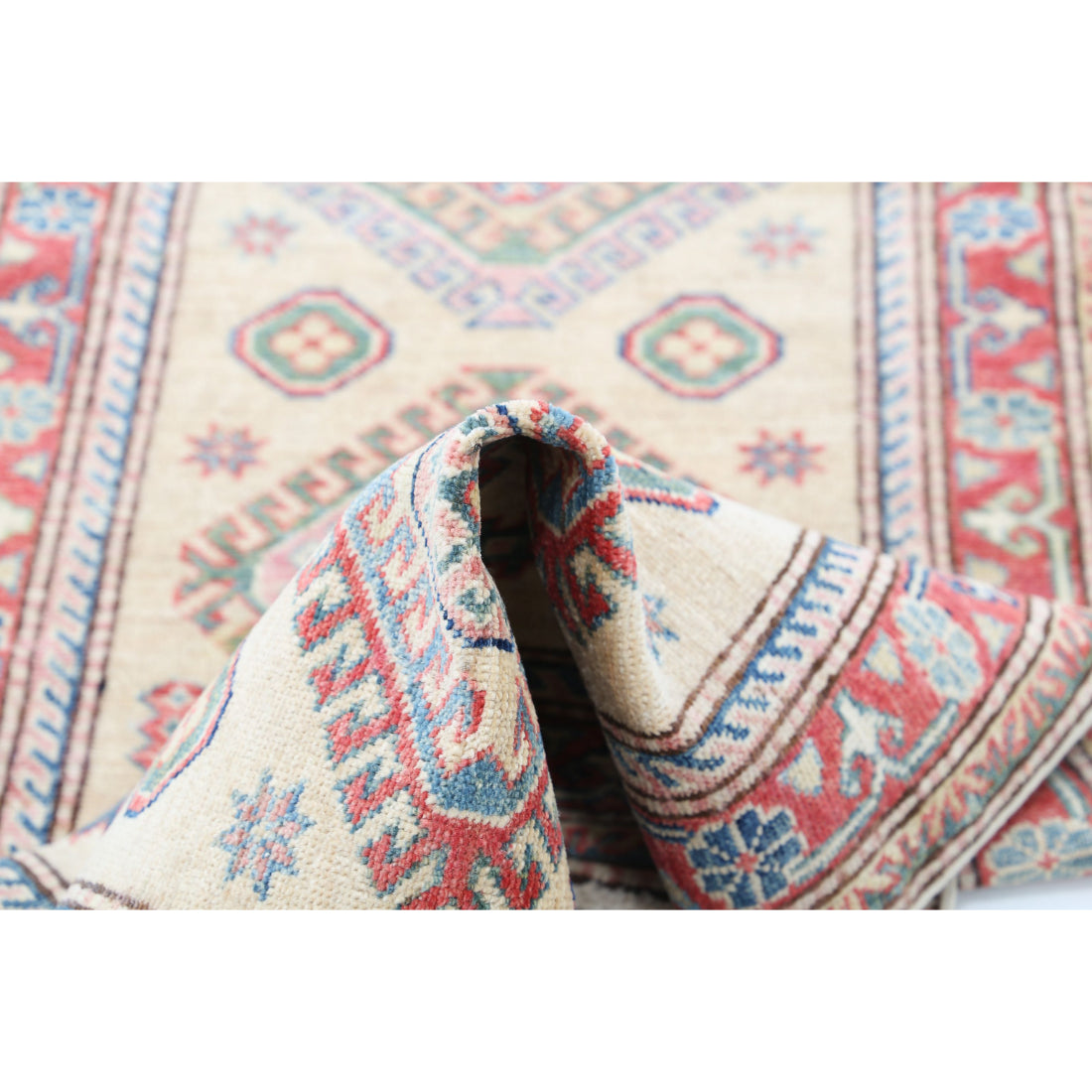 Alfombra de lana Kazak real anudada a mano - 2'3'' x 7'4''