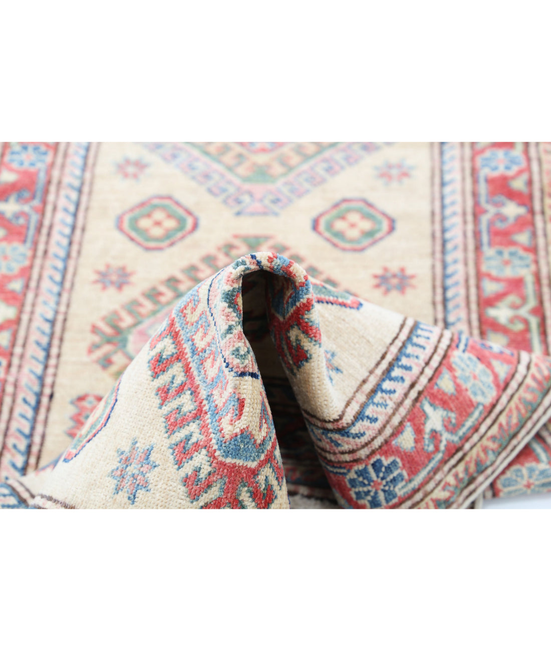 Alfombra de lana Kazak real anudada a mano - 2'3'' x 7'4''