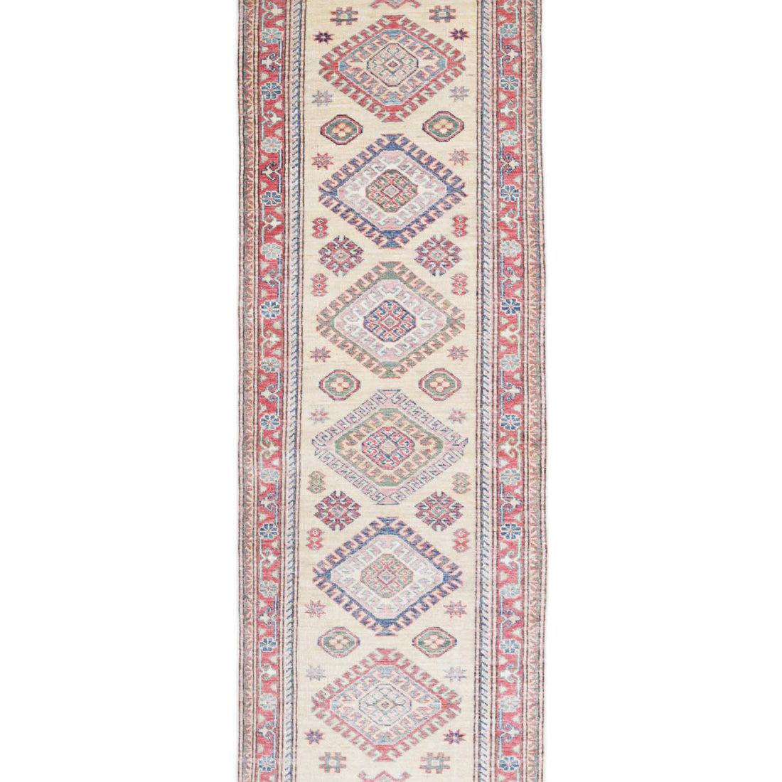 Alfombra de lana Kazak real anudada a mano - 2'3'' x 7'4''