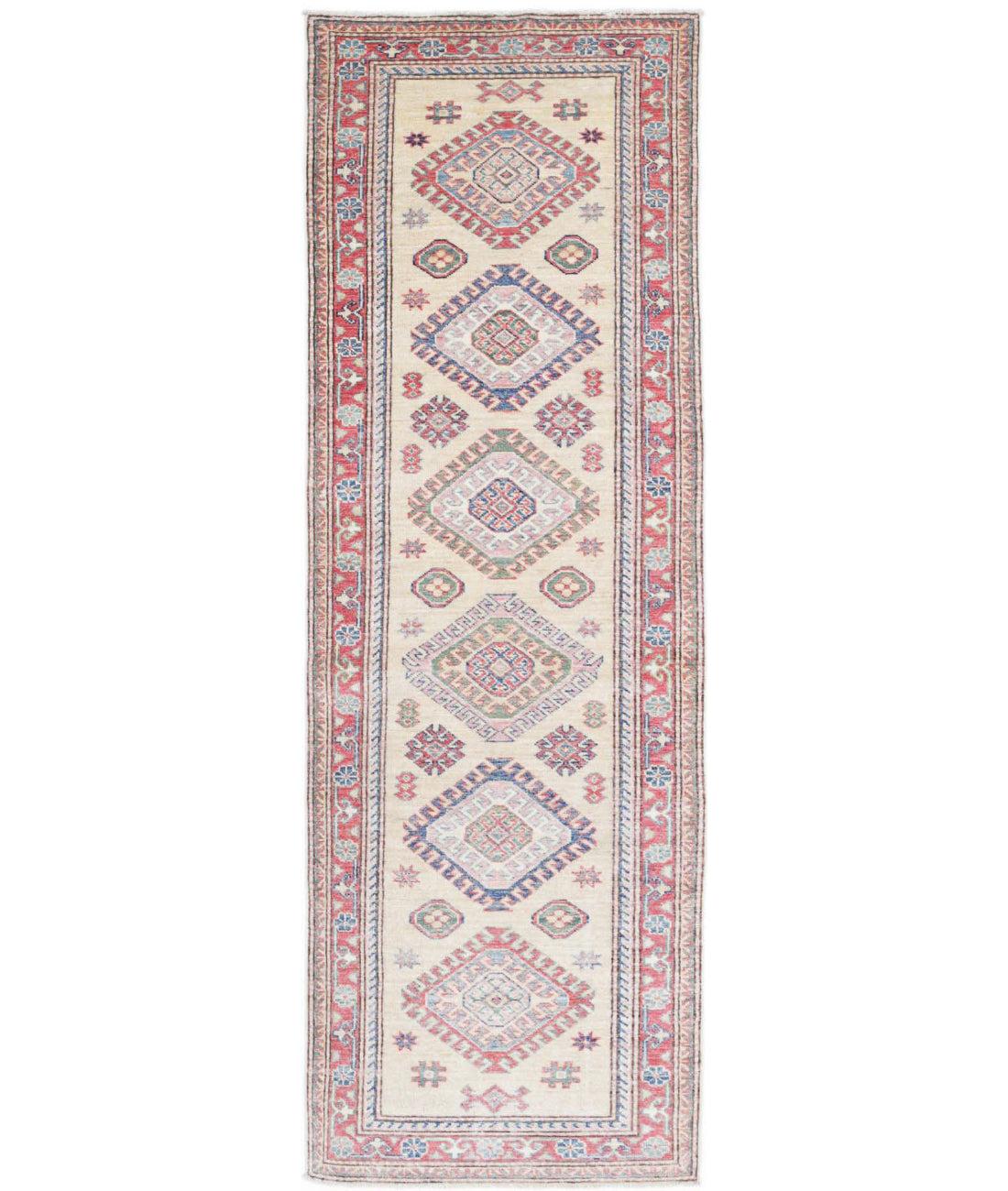 Alfombra de lana Kazak real anudada a mano - 2'3'' x 7'4''