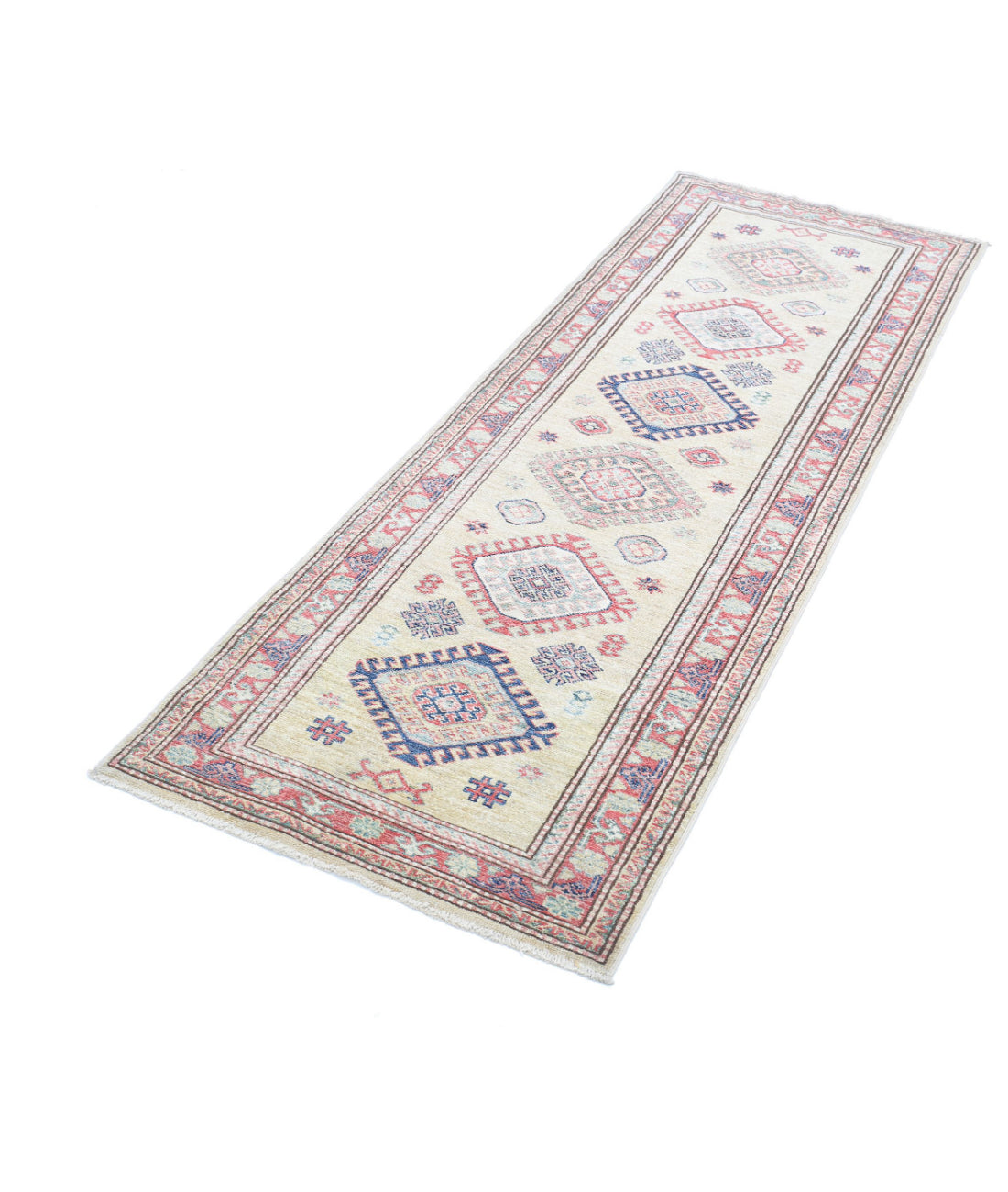 Hand Knotted Royal Kazak Wool Rug - 2'4'' x 6'10'' 2'4'' x 6'10'' (70 X 205) / Beige / Red