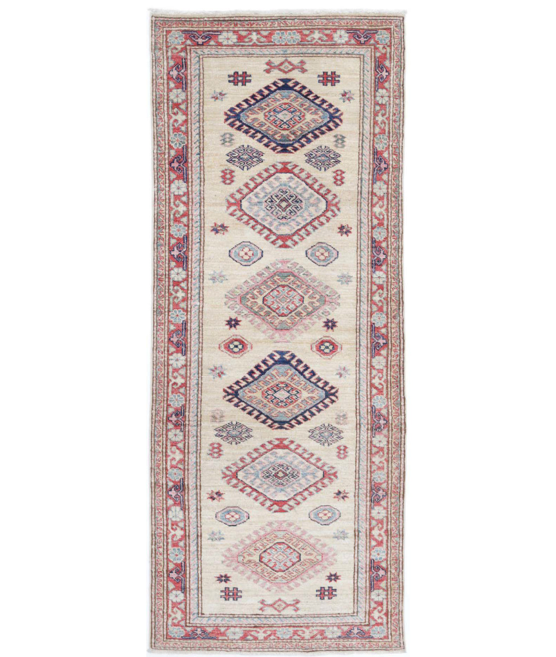 Hand Knotted Royal Kazak Wool Rug - 2&#39;4&#39;&#39; x 6&#39;10&#39;&#39; 2&#39;4&#39;&#39; x 6&#39;10&#39;&#39; (70 X 205) / Beige / Red