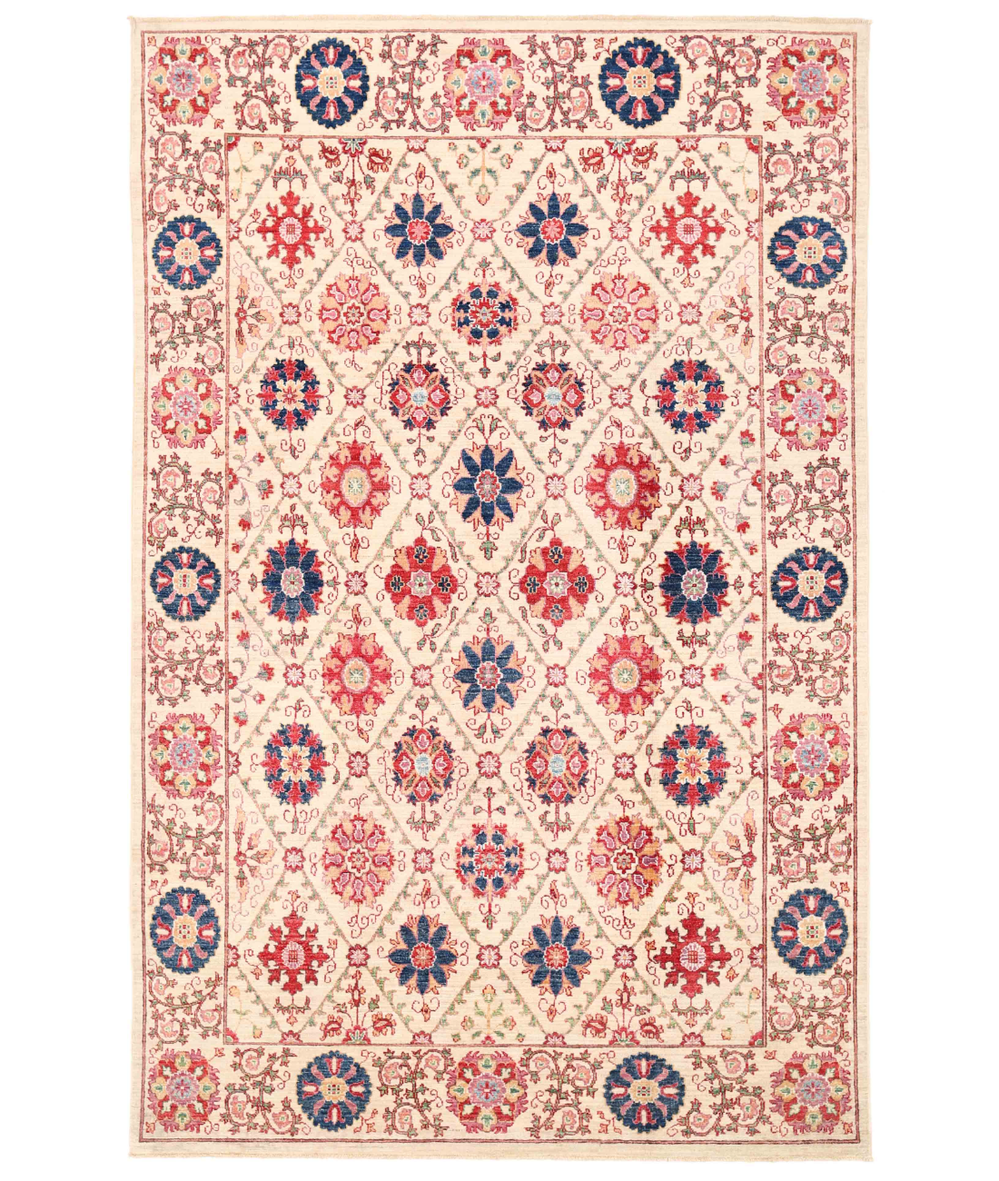 Hand Knotted Suzani Wool Rug  - 5&#39; 11&quot; X 9&#39; 2&quot;