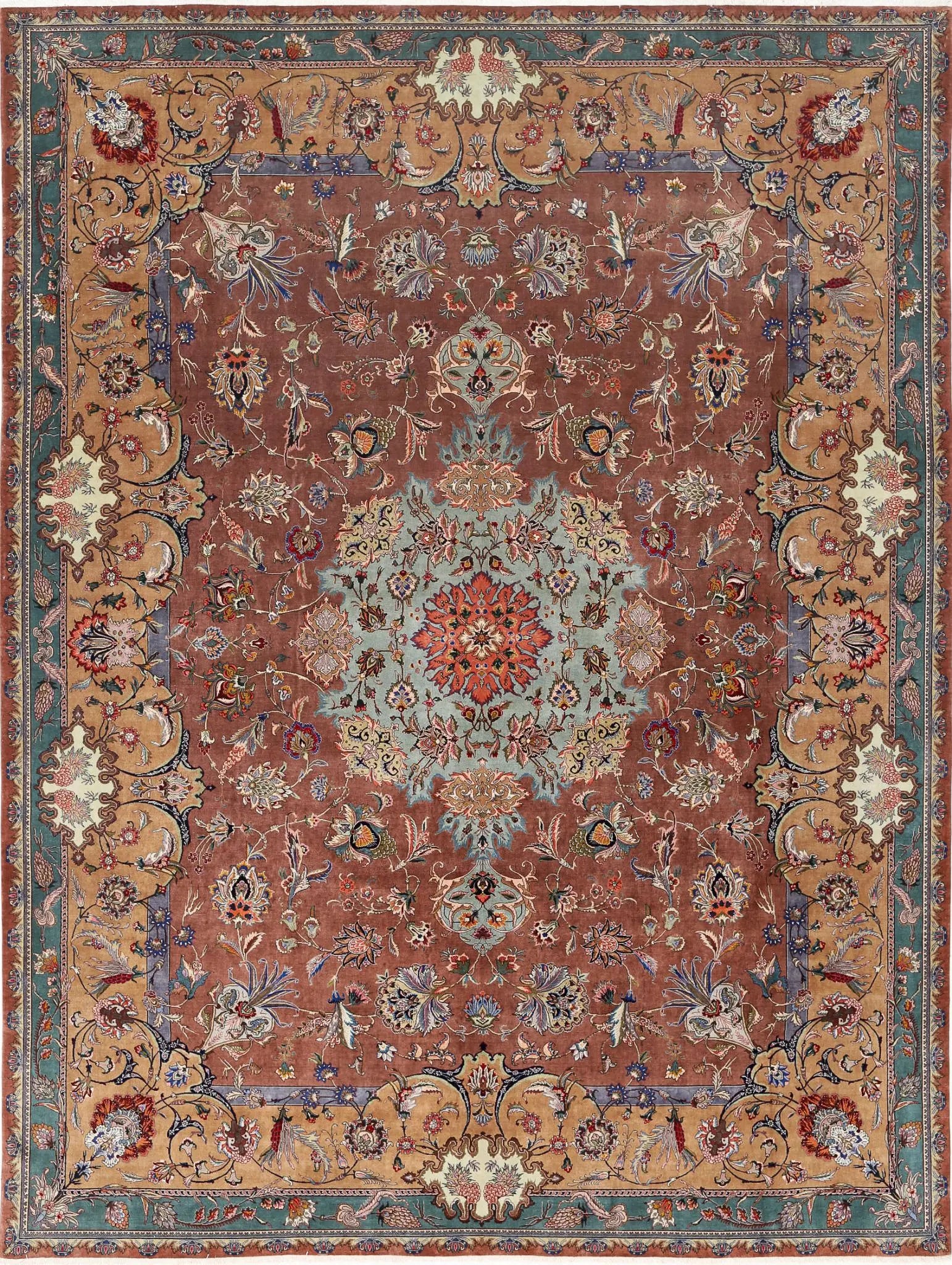 Hand Knotted Masterpiece Oriental Tabriz Fine Wool & Silk Rug - 9'6'' x 12'9''