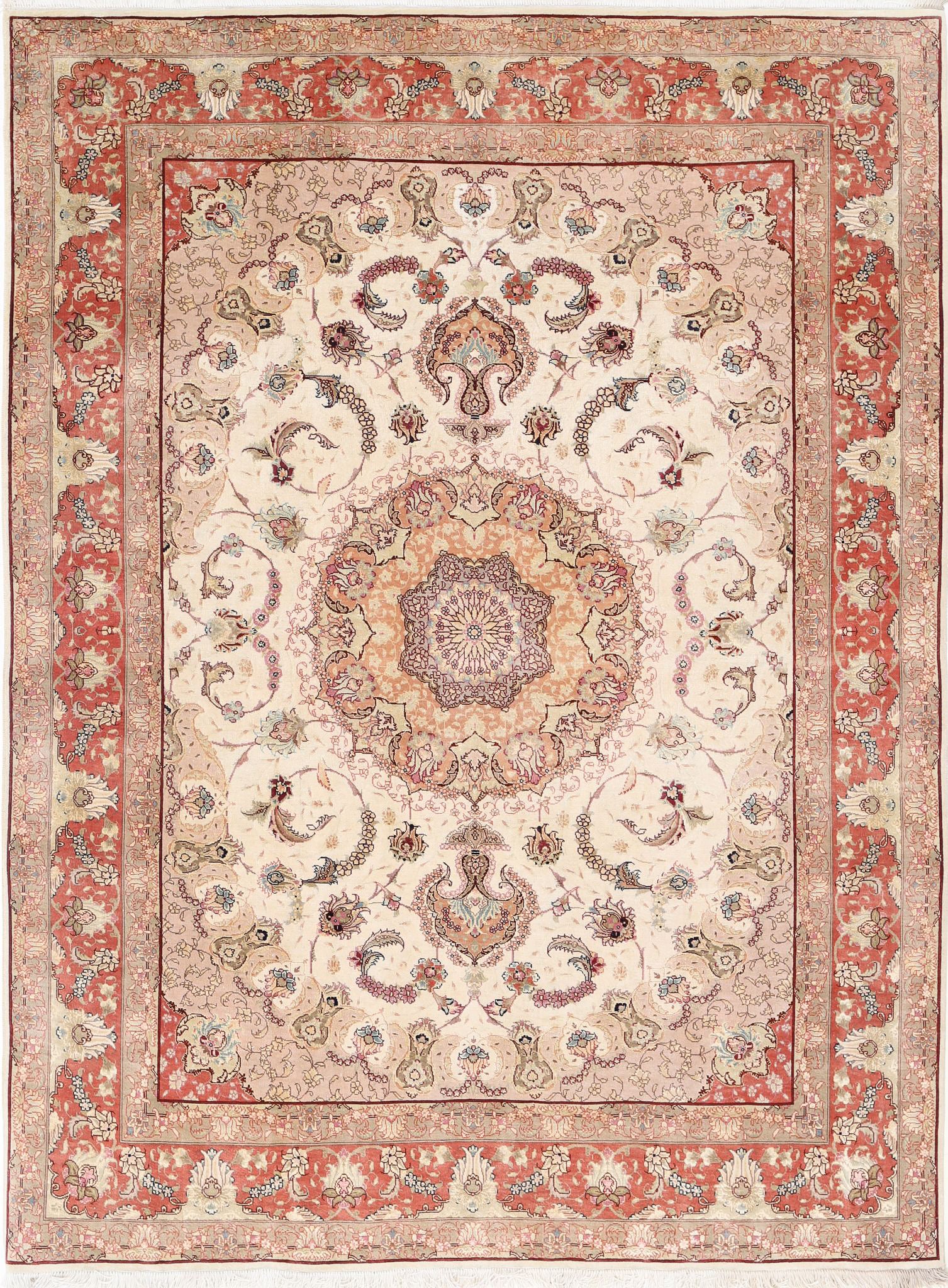 Hand Knotted Masterpiece Oriental Tabriz Fine Wool & Silk Rug - 5'0'' x 6'8''
