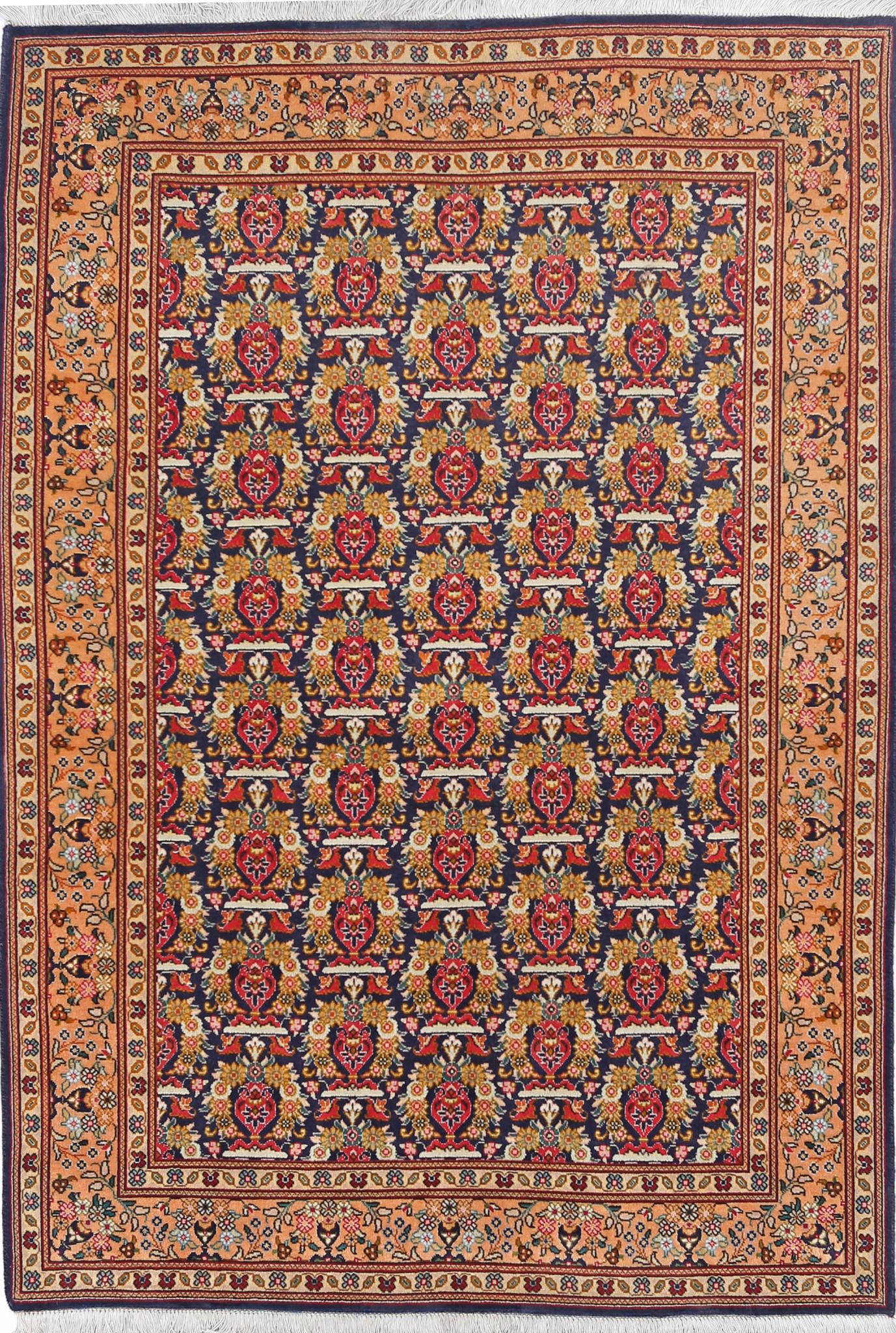 Hand Knotted Masterpiece Oriental Tabriz Fine Wool & Silk Rug - 3'4'' x 4'11''