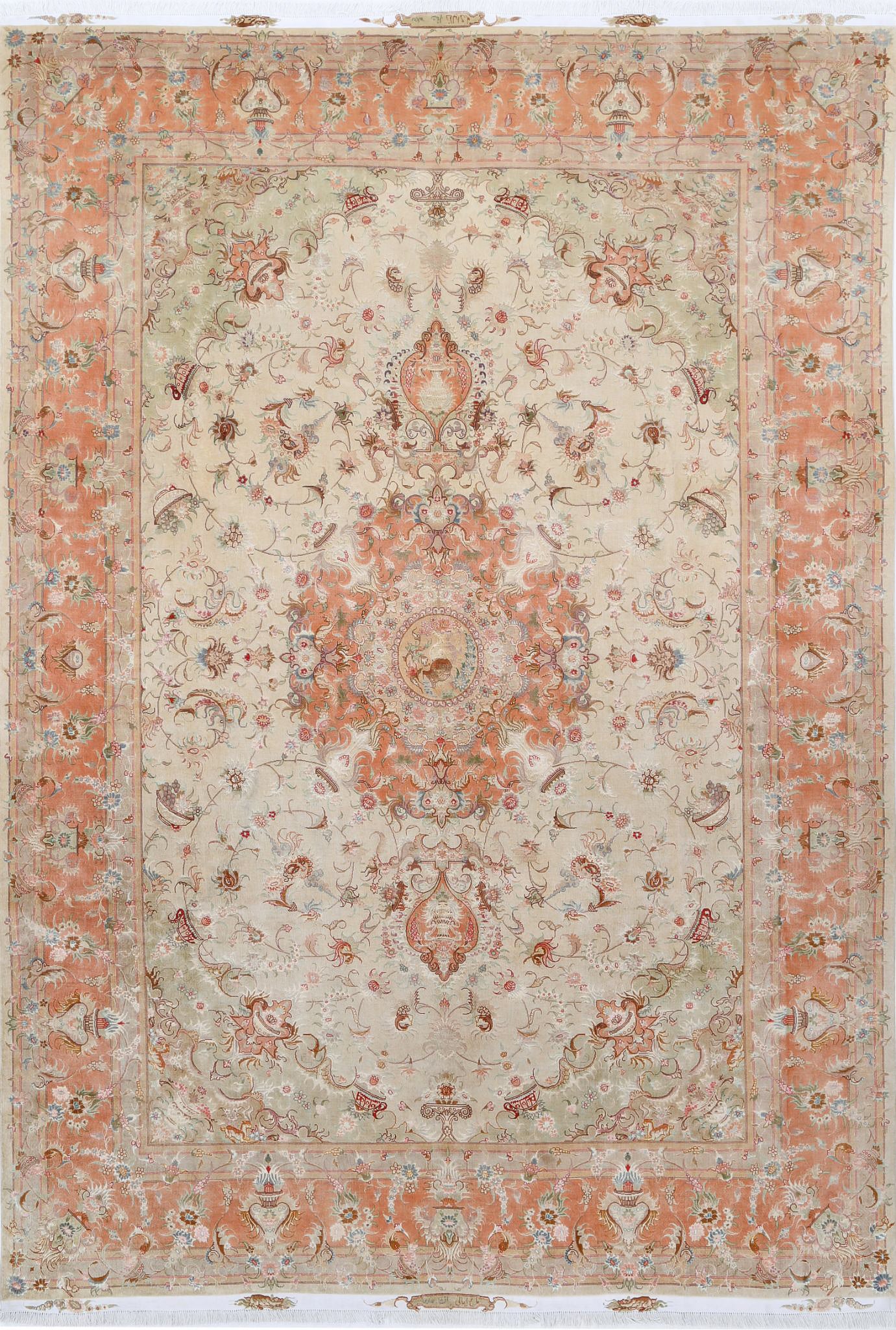 Hand Knotted Masterpiece Oriental Tabriz Fine Wool & Silk Rug - 8'1'' x 11'8''