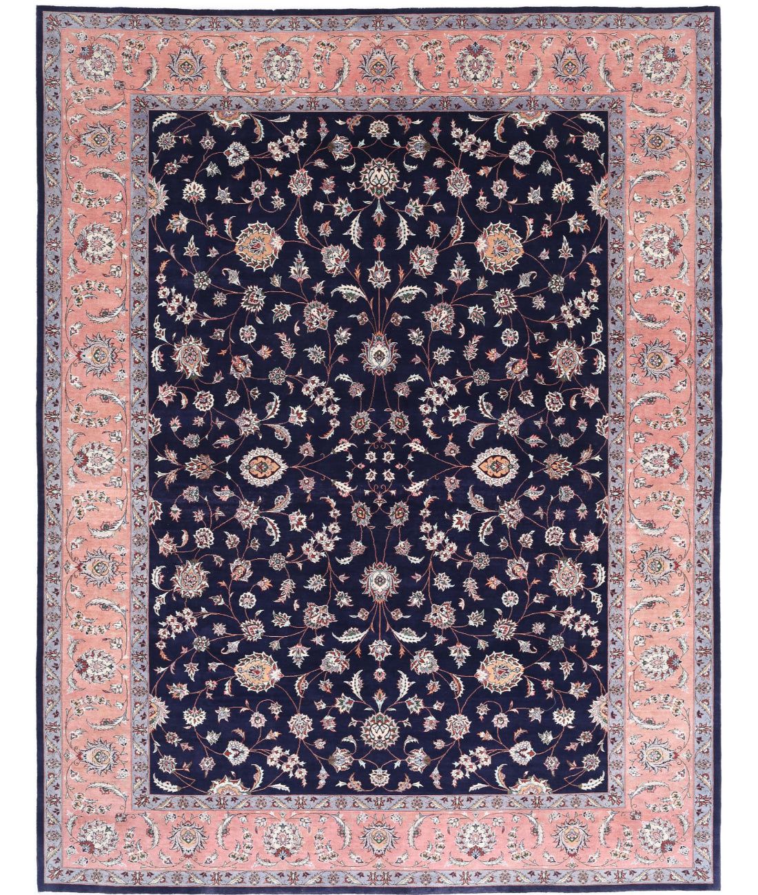 Hand Knotted Masterpiece Persian Tabriz Fine Wool & Silk Rug - 9'2'' x 12'0'' 9'2'' x 12'0'' (275 X 360) / Blue / Peach