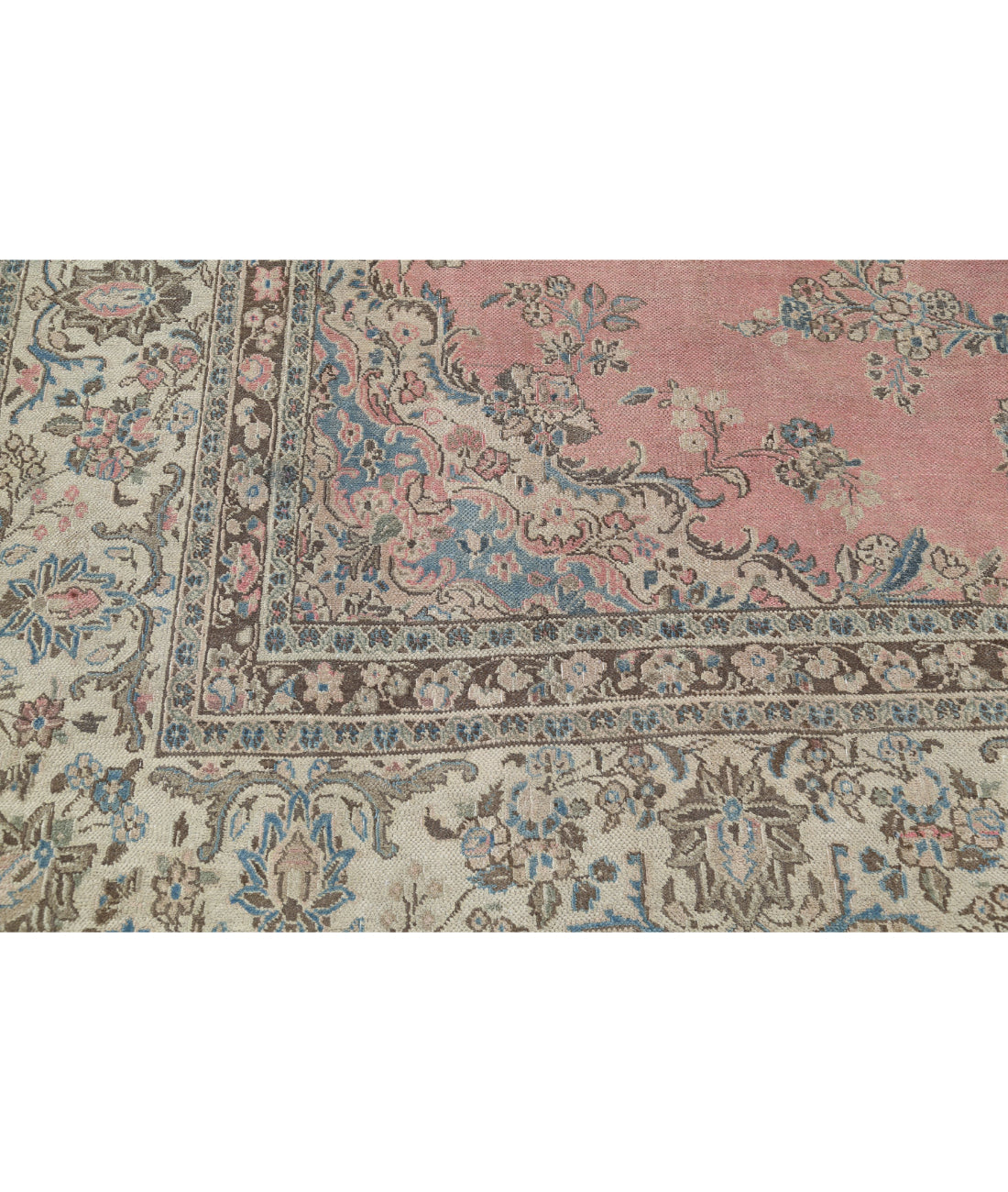 Hand Knotted Vintage Persian Tabriz Wool Rug - 10'0'' x 13'8'' 10'0'' x 13'8'' (300 X 410) / Pink / Ivory