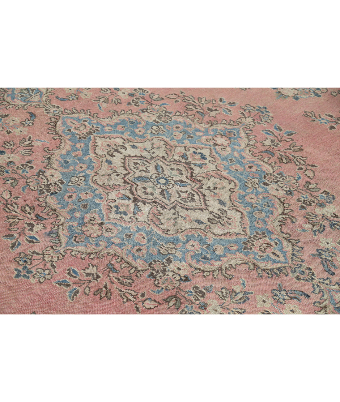 Hand Knotted Vintage Persian Tabriz Wool Rug - 10'0'' x 13'8'' 10'0'' x 13'8'' (300 X 410) / Pink / Ivory