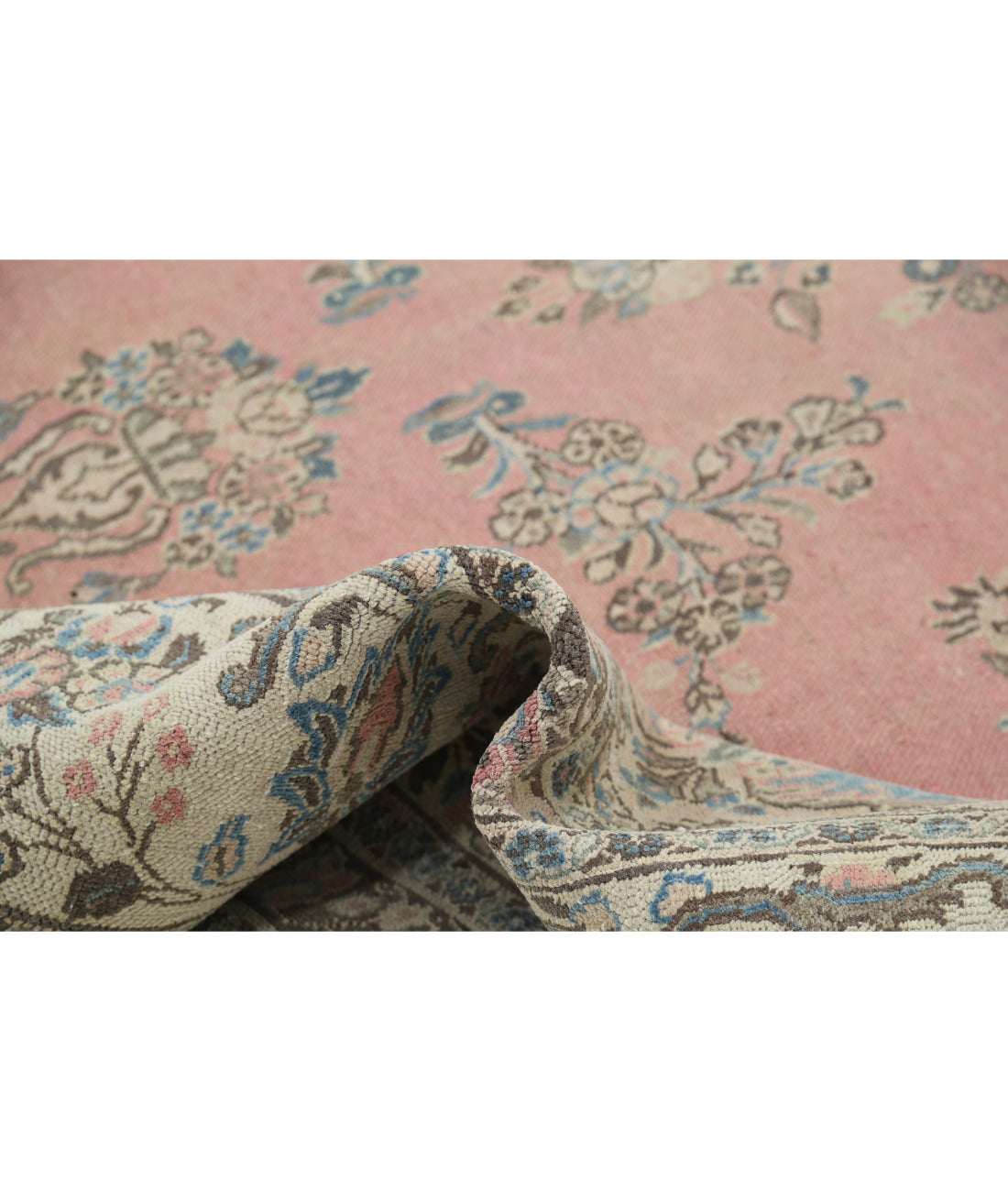 Hand Knotted Vintage Persian Tabriz Wool Rug - 10'0'' x 13'8'' 10'0'' x 13'8'' (300 X 410) / Pink / Ivory