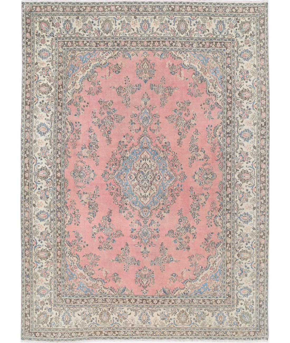 Hand Knotted Vintage Persian Tabriz Wool Rug - 10&#39;0&#39;&#39; x 13&#39;8&#39;&#39; 10&#39;0&#39;&#39; x 13&#39;8&#39;&#39; (300 X 410) / Pink / Ivory