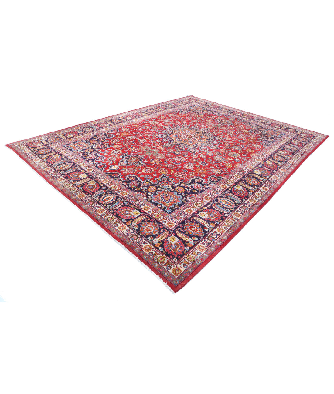 Hand Knotted Persian Tabriz Wool Rug - 9'7'' x 12'8'' 9'7'' x 12'8'' (288 X 380) / Red / Blue