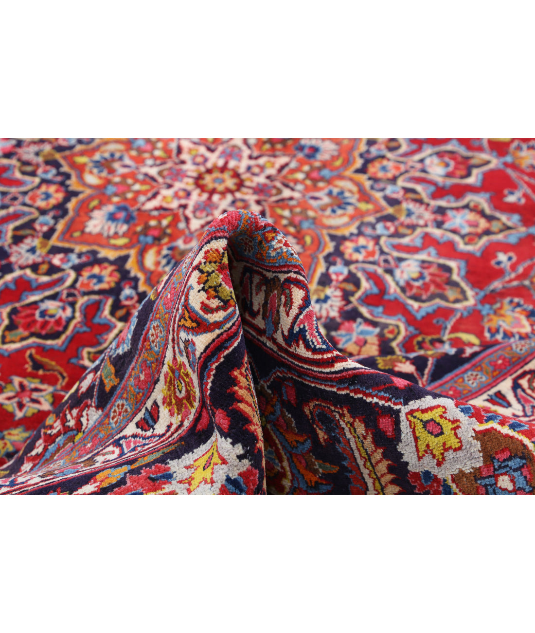 Hand Knotted Persian Tabriz Wool Rug - 9'7'' x 12'8'' 9'7'' x 12'8'' (288 X 380) / Red / Blue