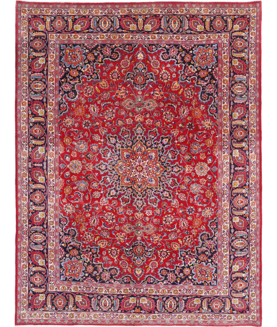 Hand Knotted Persian Tabriz Wool Rug - 9'7'' x 12'8'' 9'7'' x 12'8'' (288 X 380) / Red / Blue