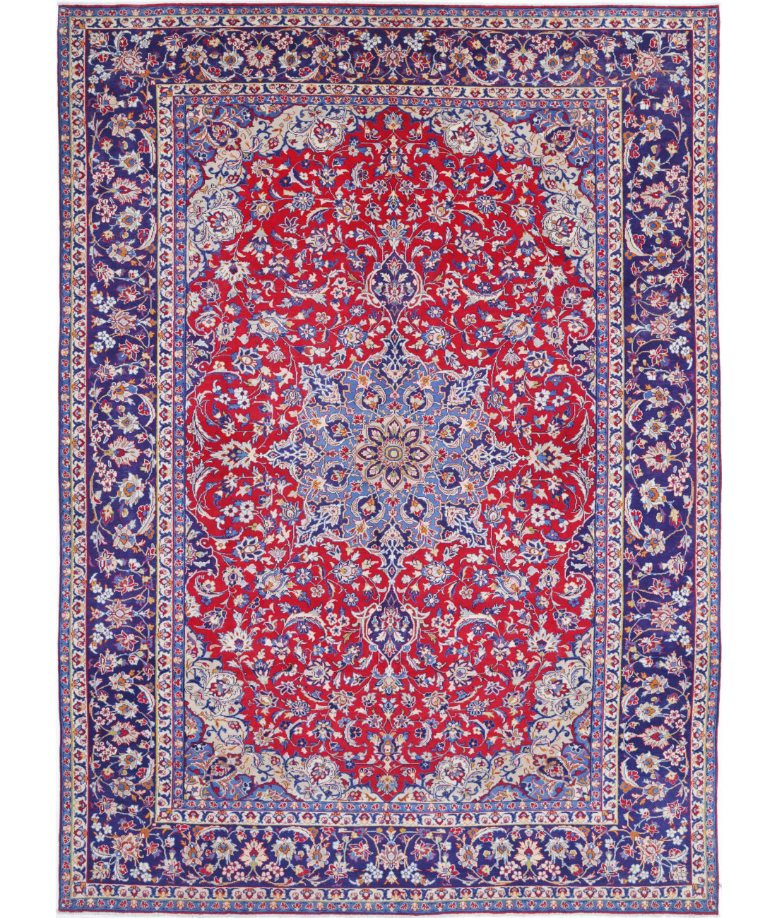 Hand Knotted Persian Tabriz Wool Rug - 9'6'' x 13'5'' 9'6'' x 13'5'' (285 X 403) / Red / Blue