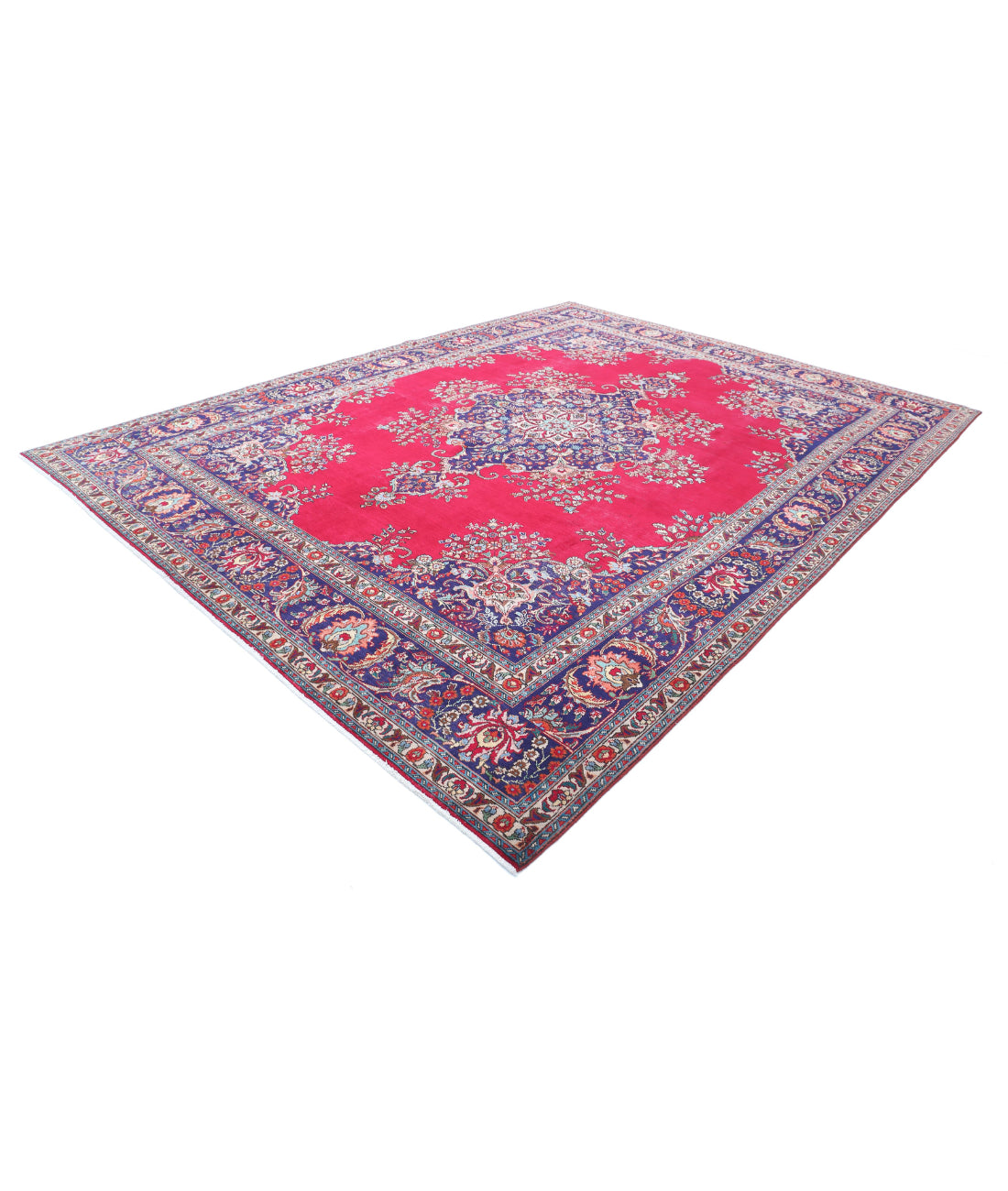 Hand Knotted Persian Tabriz Wool Rug - 9'11'' x 13'3'' 9'11'' x 13'3'' (298 X 398) / Red / Blue