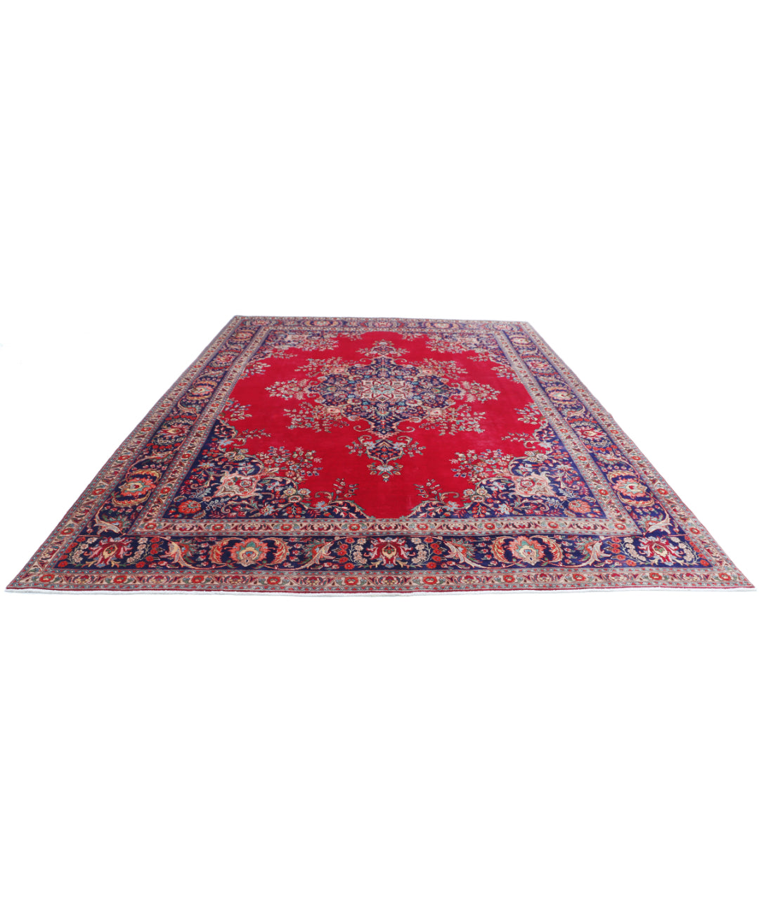 Hand Knotted Persian Tabriz Wool Rug - 9'11'' x 13'3'' 9'11'' x 13'3'' (298 X 398) / Red / Blue